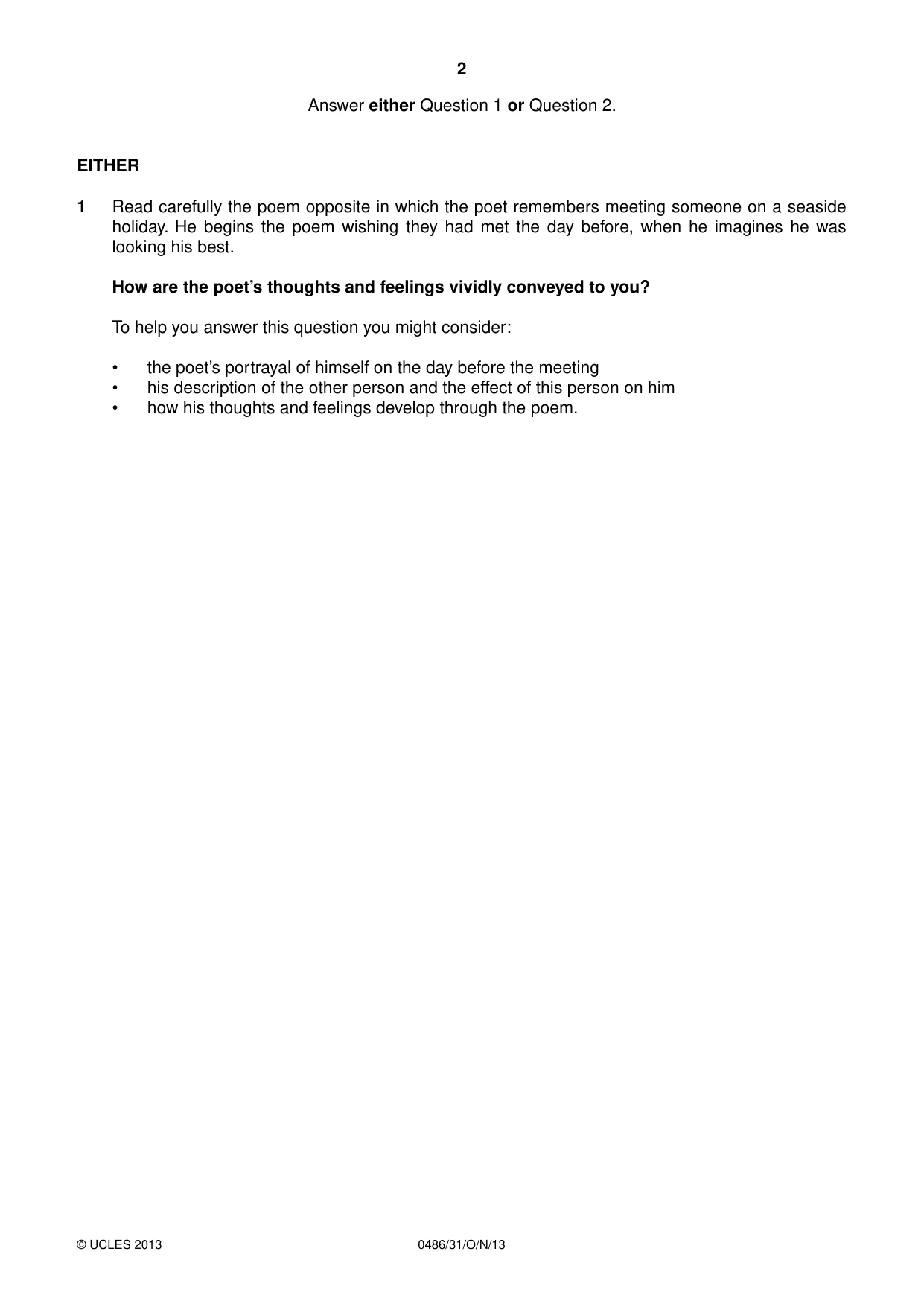 Cambridge IGCSE English - Literature 0486 2013 Oct/Nov Paper 3 · Variant 1 question paper, page 2 of 8