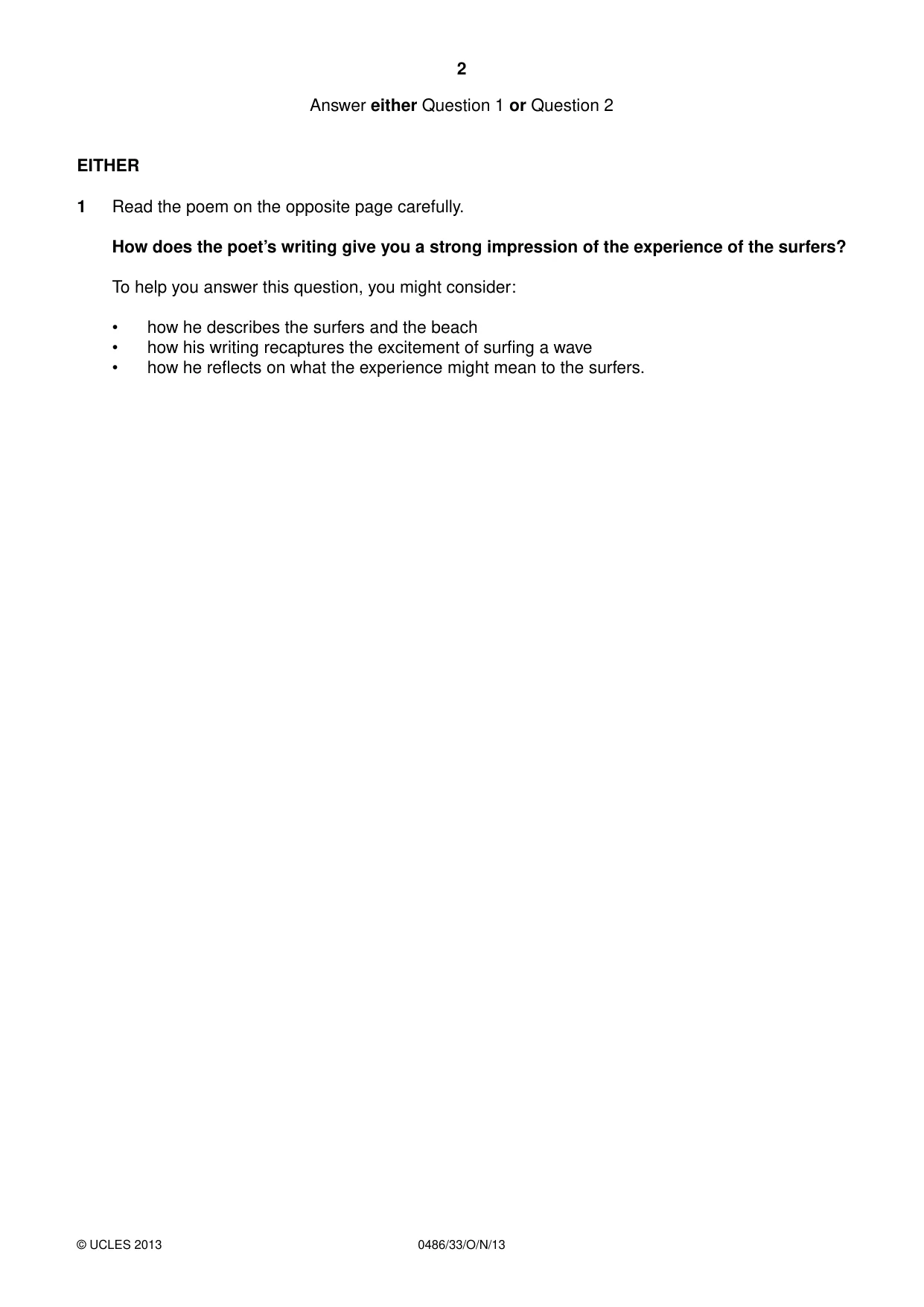 Cambridge IGCSE English - Literature 0486 2013 Oct/Nov Paper 3 · Variant 3 question paper, page 2 of 8