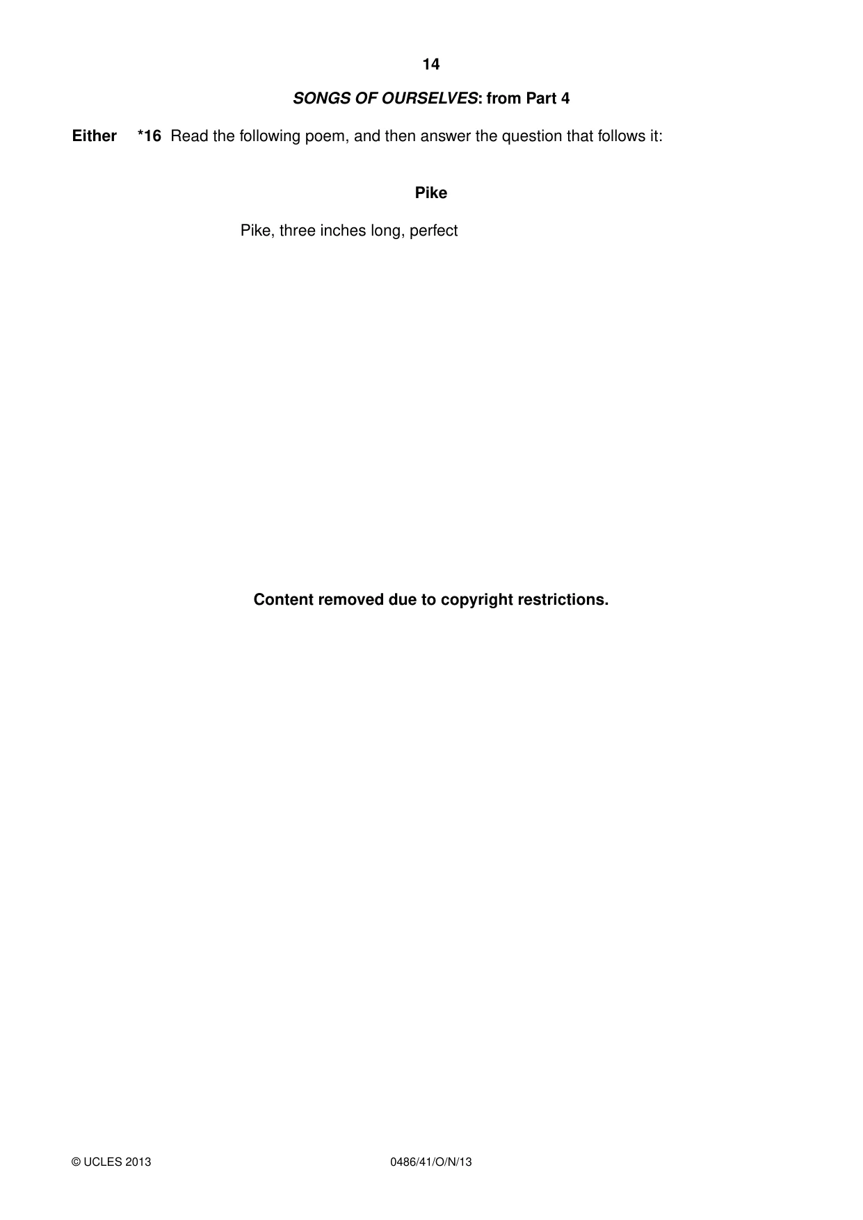 Cambridge IGCSE English - Literature 0486 2013 Oct/Nov Paper 4 · Variant 1 question paper, page 14 of 28