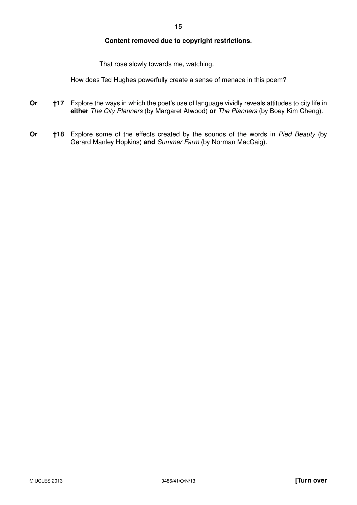 Cambridge IGCSE English - Literature 0486 2013 Oct/Nov Paper 4 · Variant 1 question paper, page 15 of 28