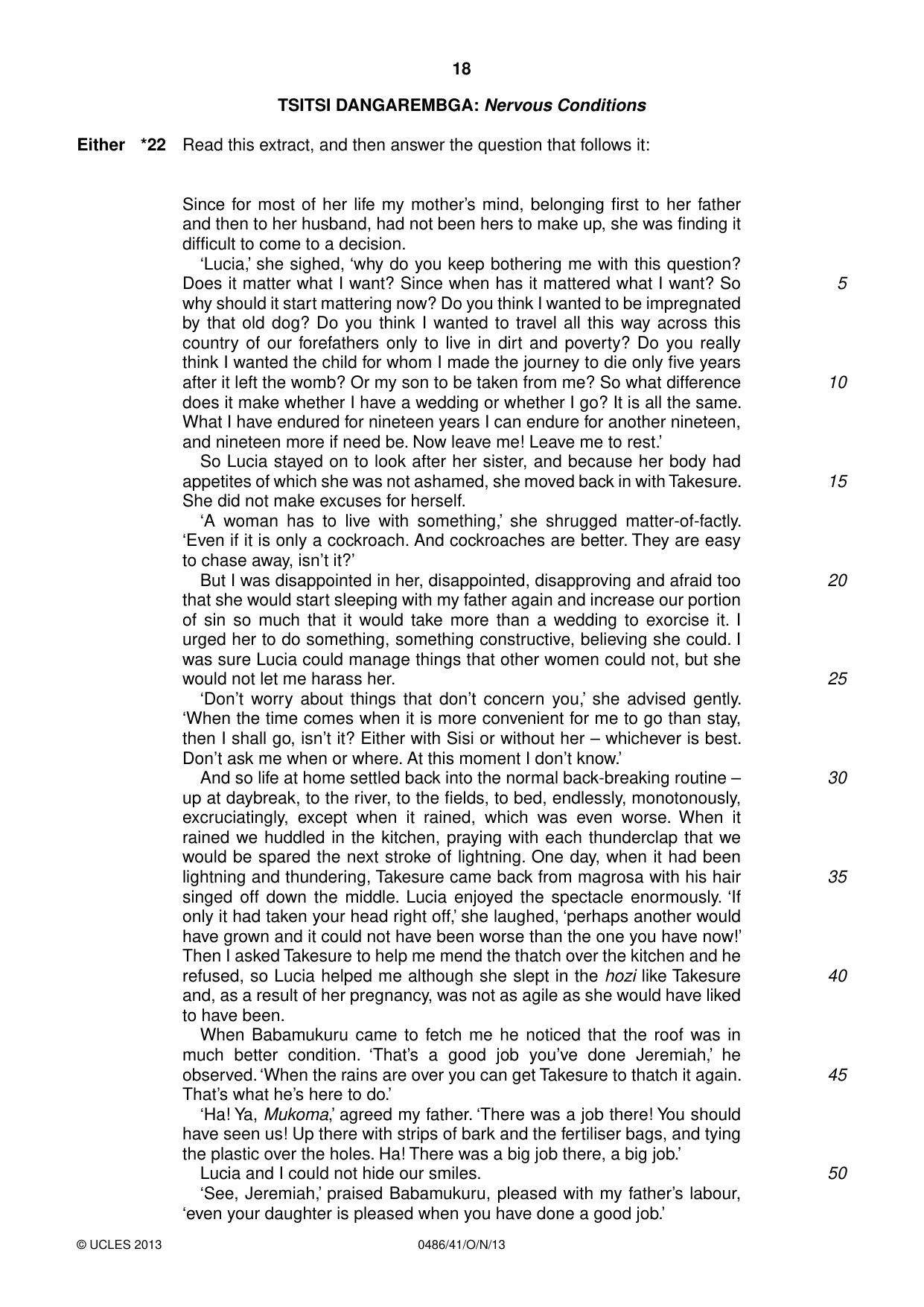 Cambridge IGCSE English - Literature 0486 2013 Oct/Nov Paper 4 · Variant 1 question paper, page 18 of 28