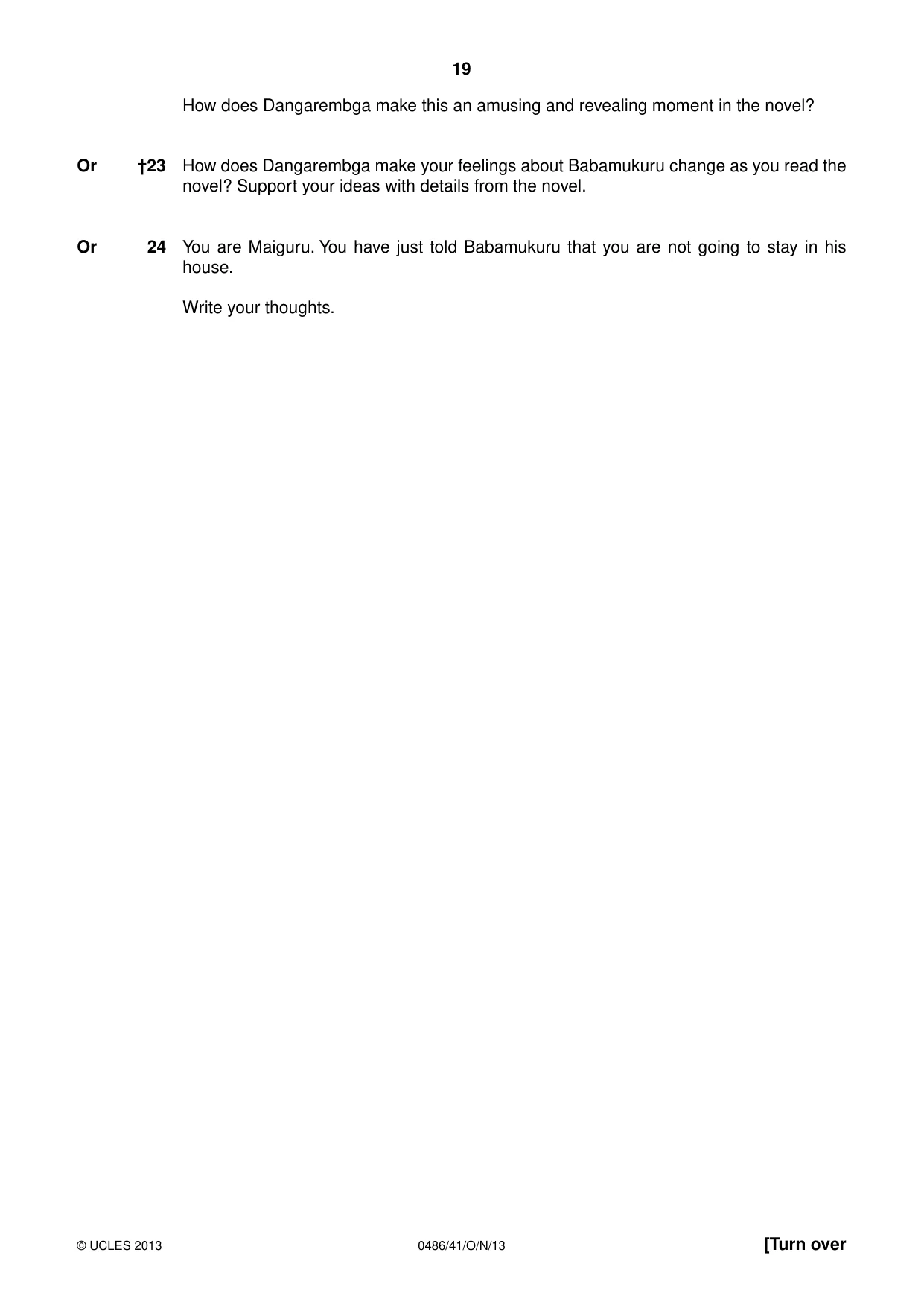 Cambridge IGCSE English - Literature 0486 2013 Oct/Nov Paper 4 · Variant 1 question paper, page 19 of 28