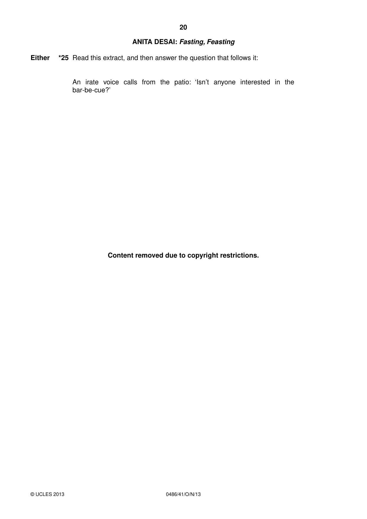 Cambridge IGCSE English - Literature 0486 2013 Oct/Nov Paper 4 · Variant 1 question paper, page 20 of 28