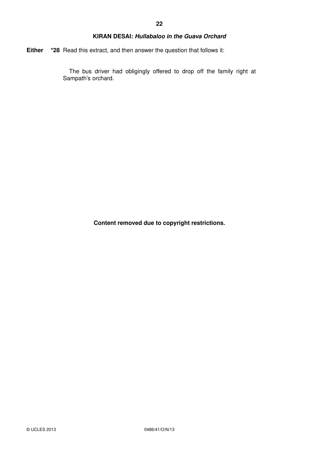 Cambridge IGCSE English - Literature 0486 2013 Oct/Nov Paper 4 · Variant 1 question paper, page 22 of 28