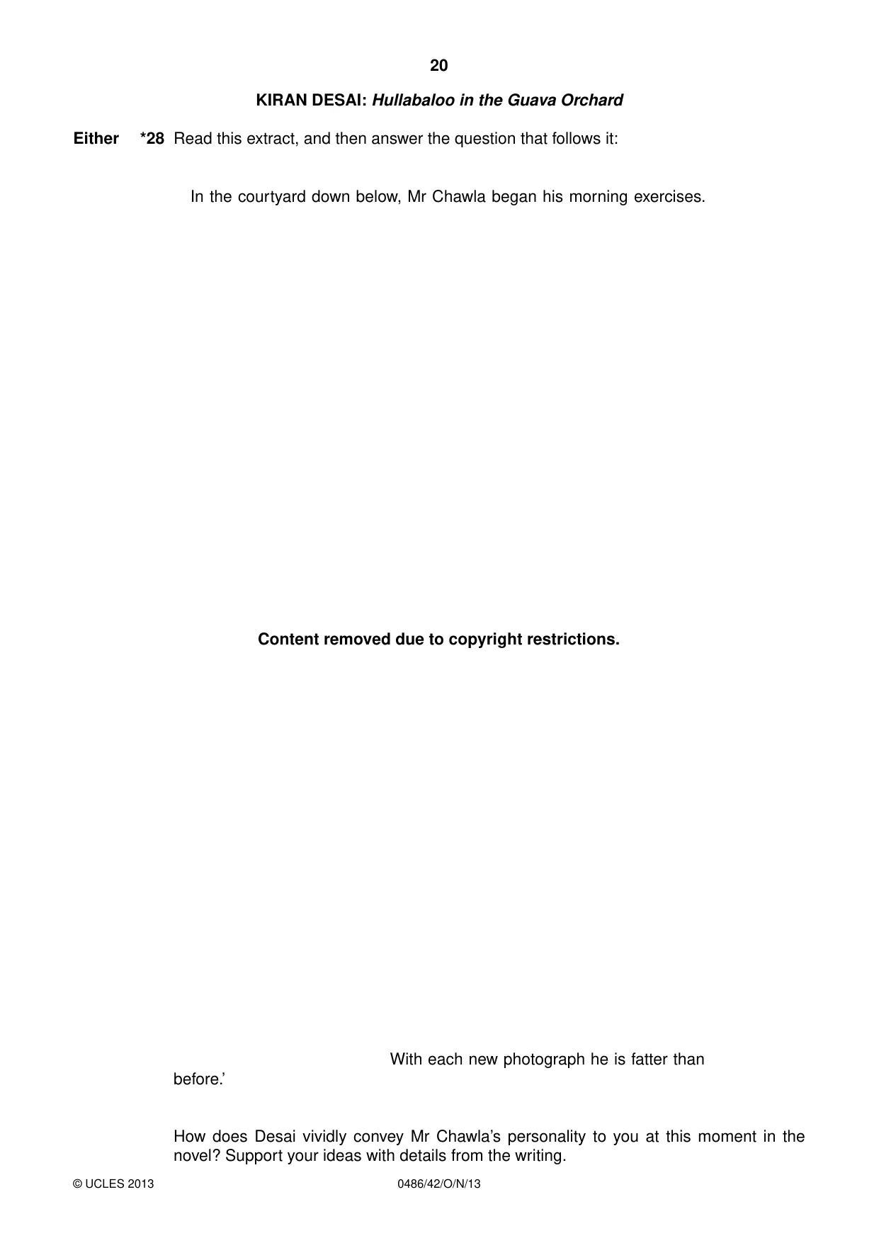 Cambridge IGCSE English - Literature 0486 2013 Oct/Nov Paper 4 · Variant 2 question paper, page 20 of 28