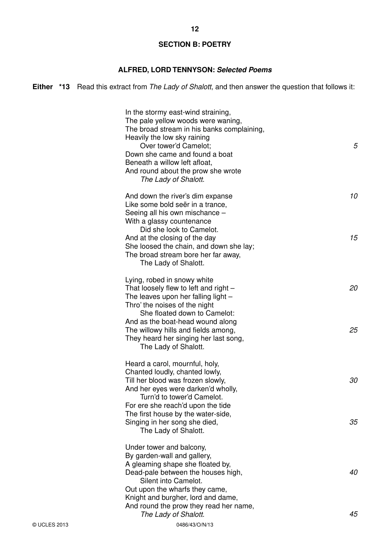 Cambridge IGCSE English - Literature 0486 2013 Oct/Nov Paper 4 · Variant 3 question paper, page 12 of 28
