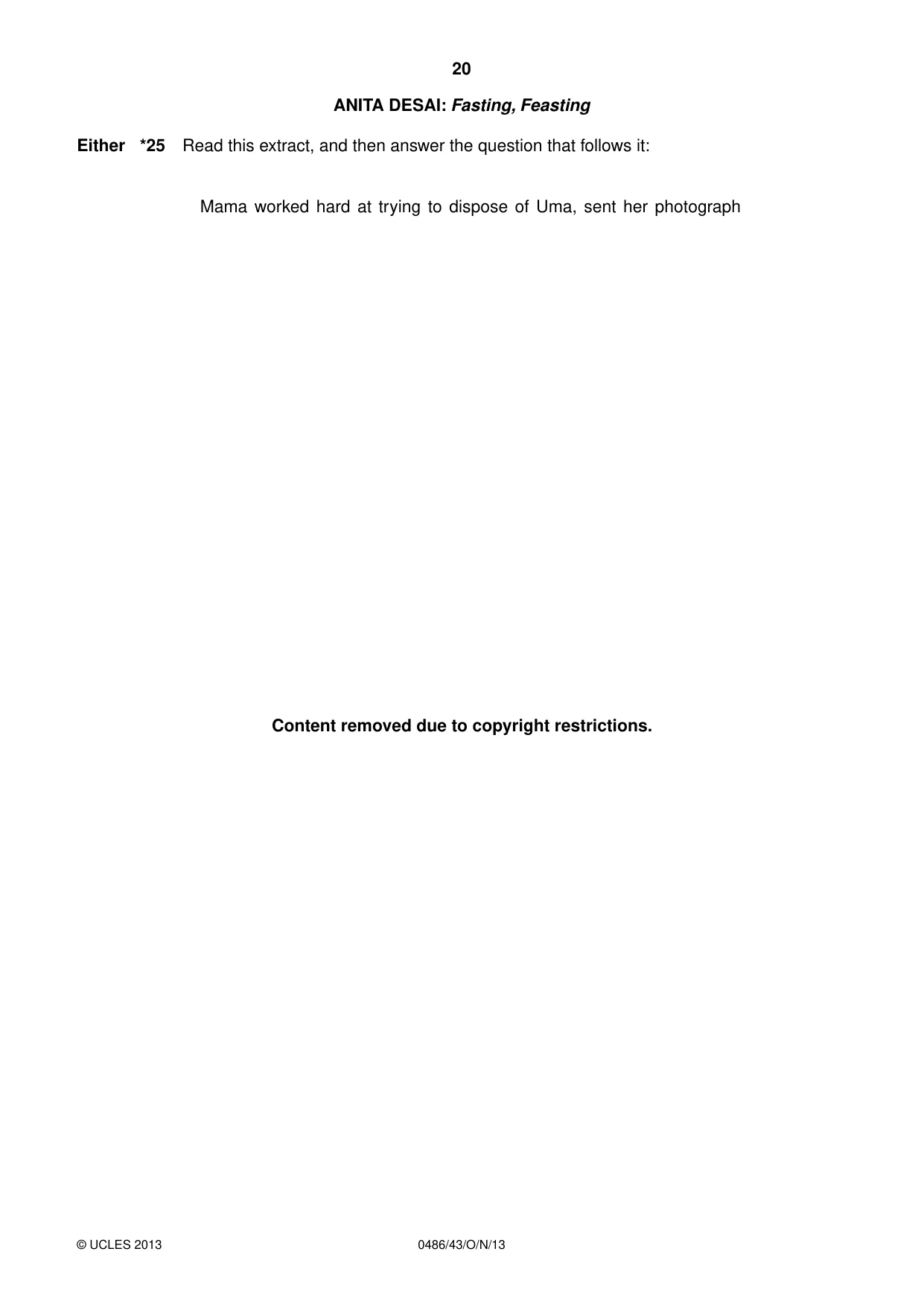 Cambridge IGCSE English - Literature 0486 2013 Oct/Nov Paper 4 · Variant 3 question paper, page 20 of 28