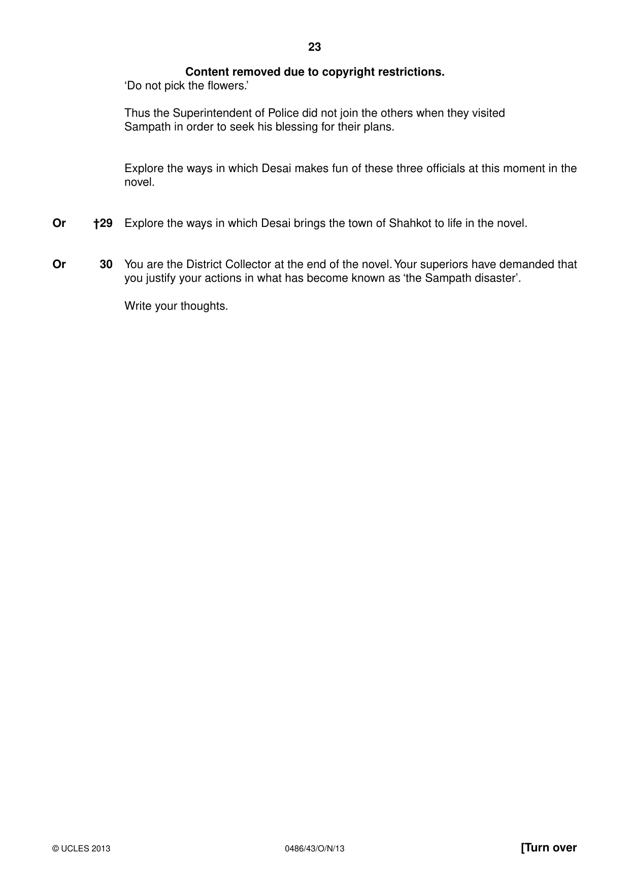 Cambridge IGCSE English - Literature 0486 2013 Oct/Nov Paper 4 · Variant 3 question paper, page 23 of 28