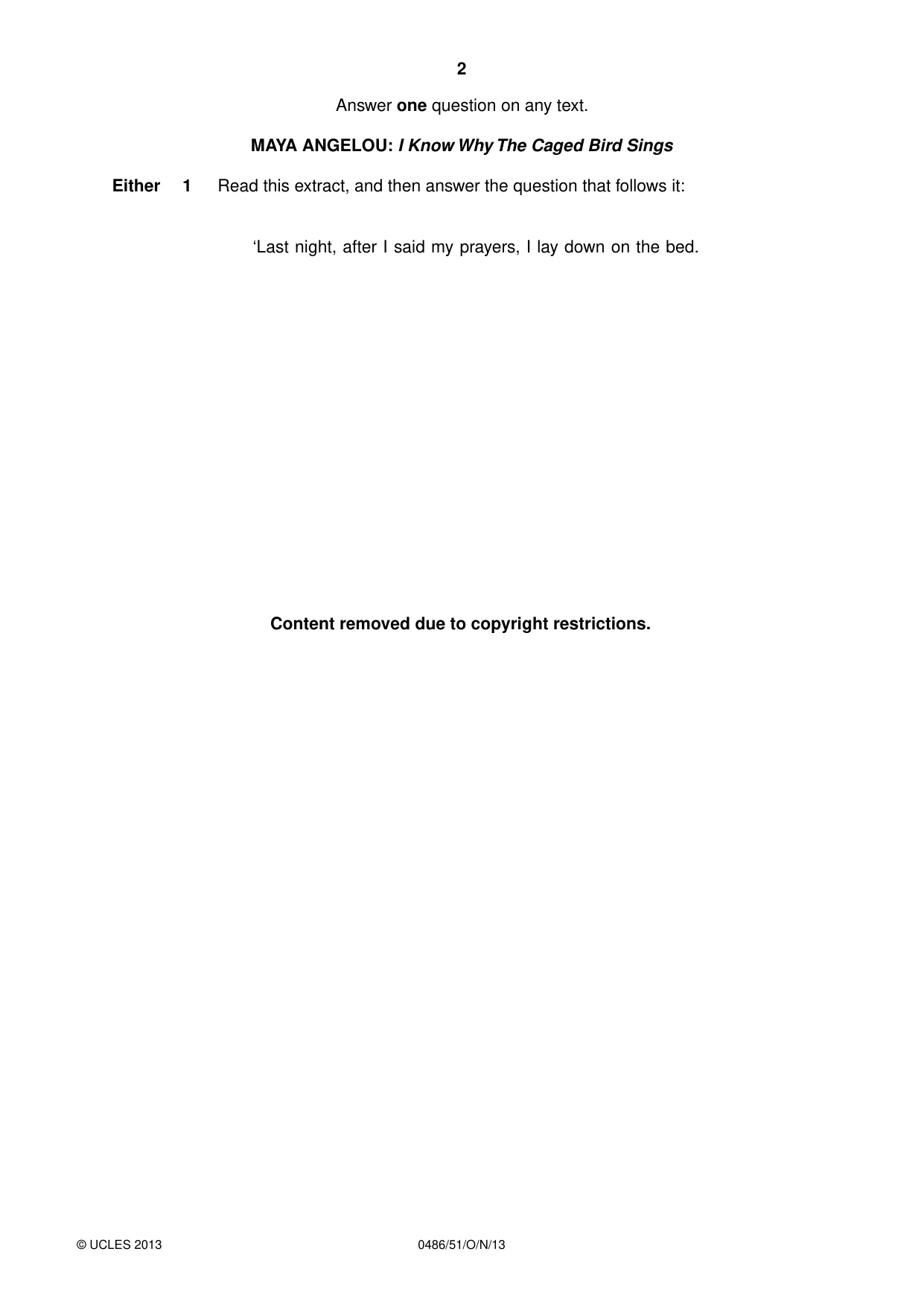 Cambridge IGCSE English - Literature 0486 2013 Oct/Nov Paper 5 · Variant 1 question paper, page 2 of 16
