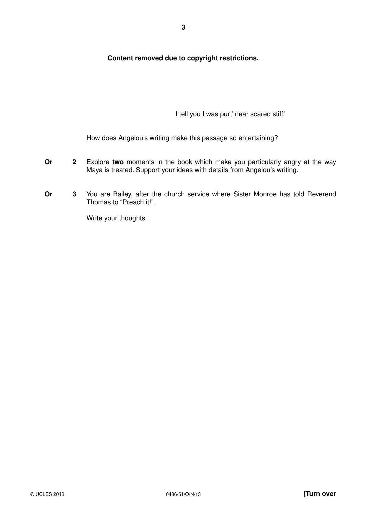Cambridge IGCSE English - Literature 0486 2013 Oct/Nov Paper 5 · Variant 1 question paper, page 3 of 16