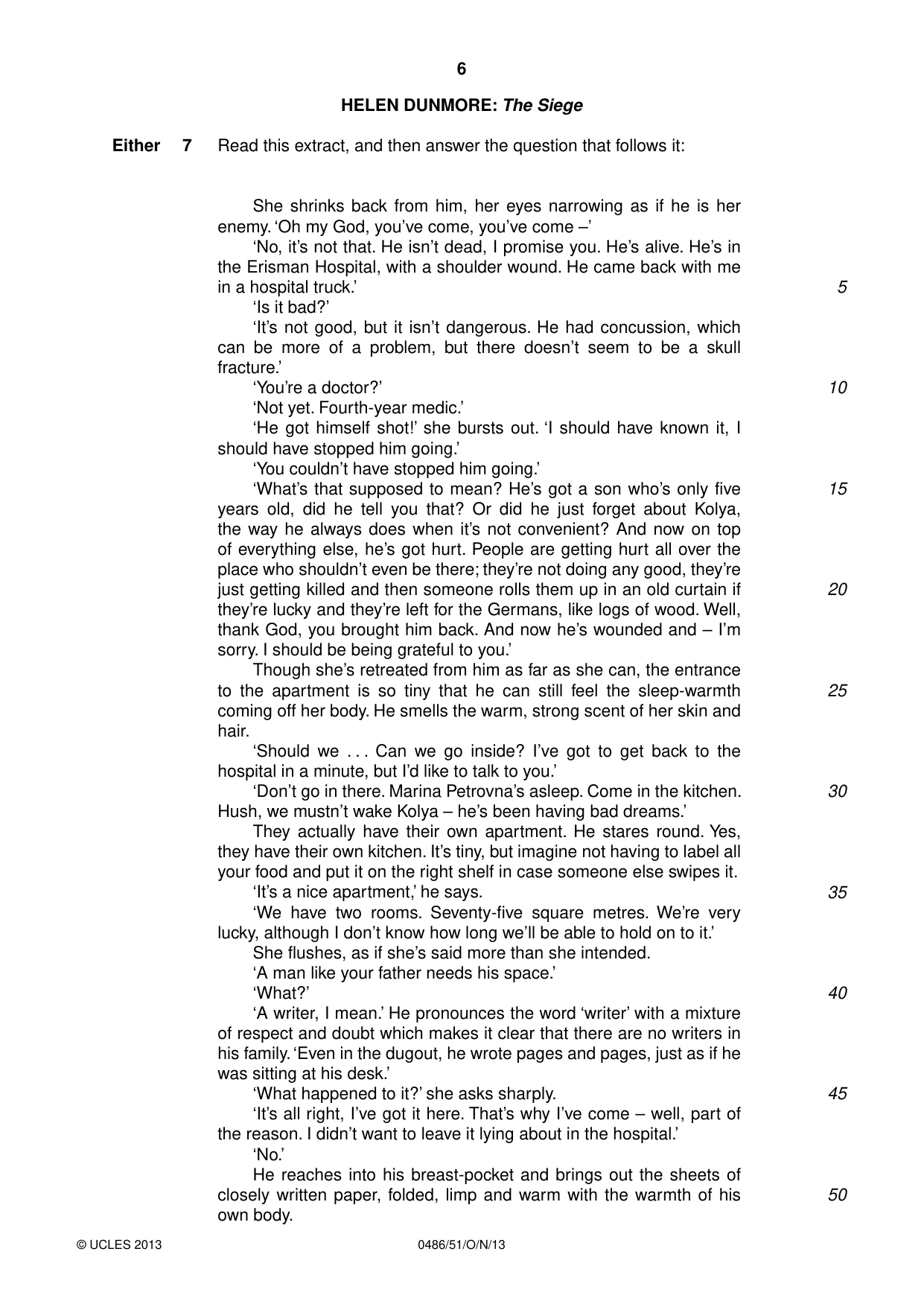 Cambridge IGCSE English - Literature 0486 2013 Oct/Nov Paper 5 · Variant 1 question paper, page 6 of 16