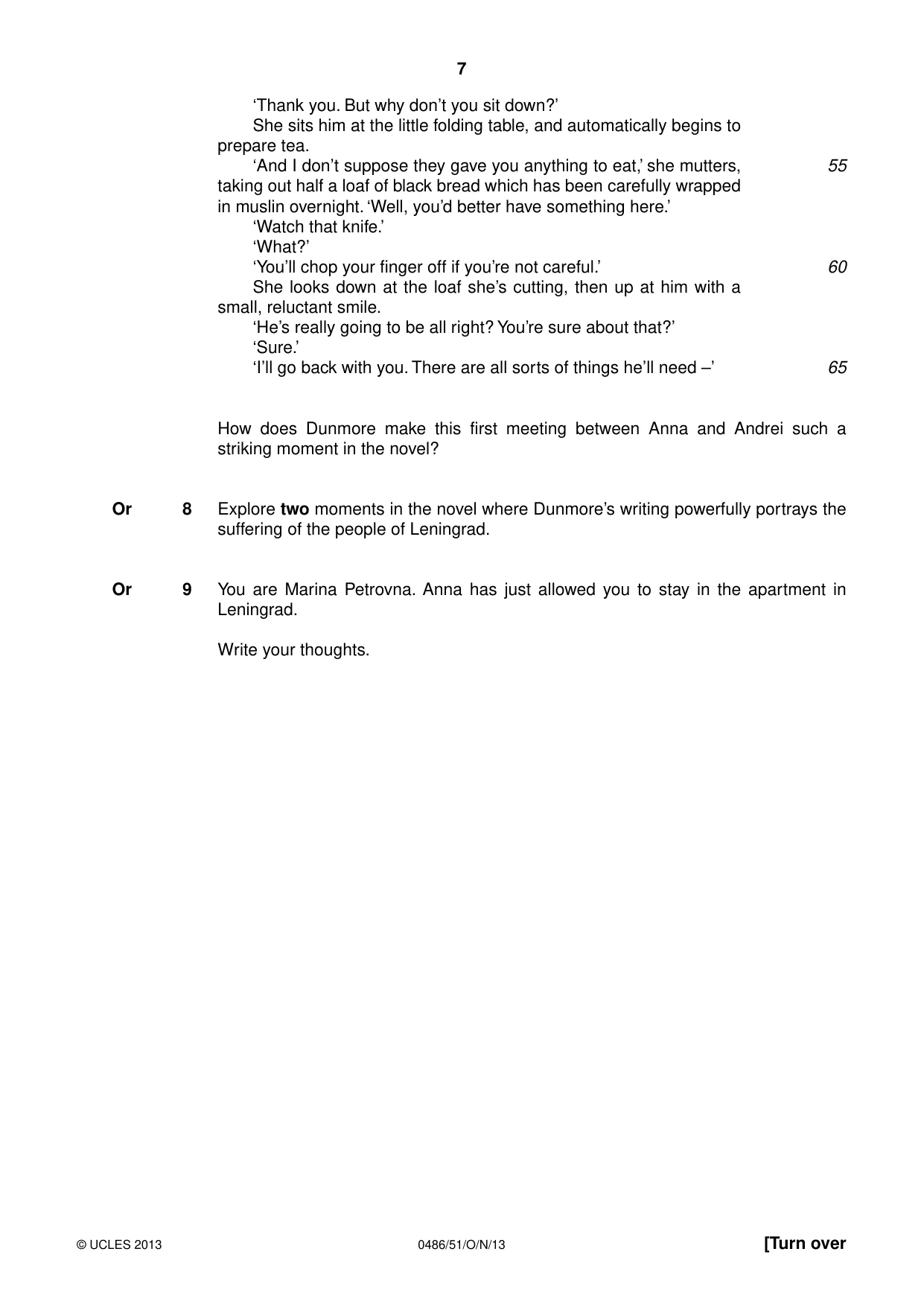 Cambridge IGCSE English - Literature 0486 2013 Oct/Nov Paper 5 · Variant 1 question paper, page 7 of 16