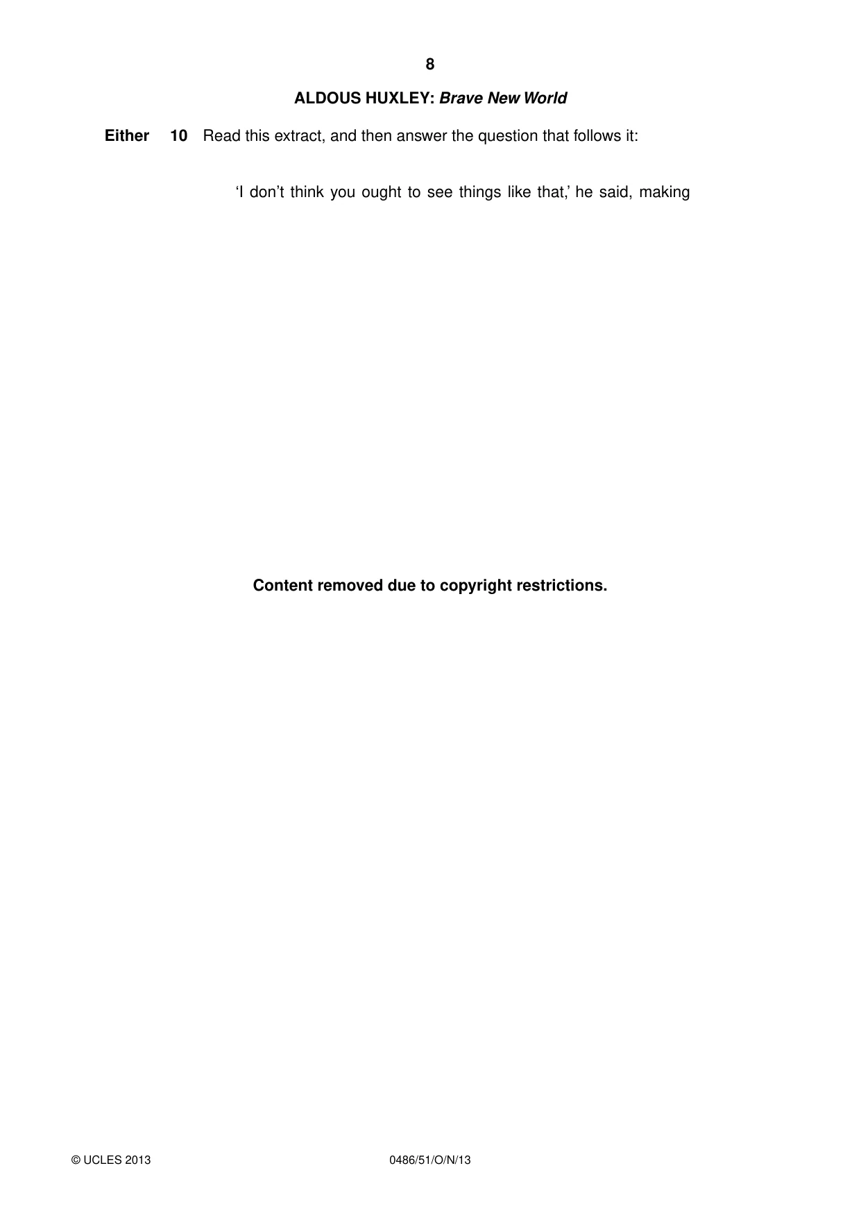Cambridge IGCSE English - Literature 0486 2013 Oct/Nov Paper 5 · Variant 1 question paper, page 8 of 16