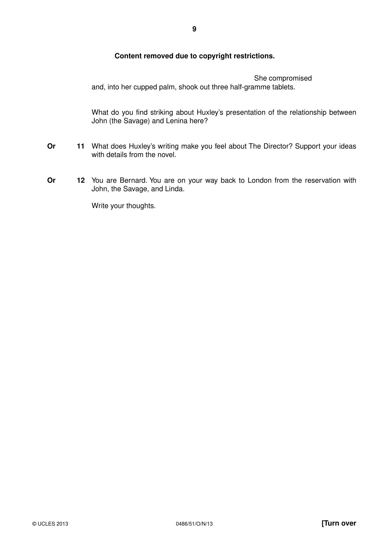 Cambridge IGCSE English - Literature 0486 2013 Oct/Nov Paper 5 · Variant 1 question paper, page 9 of 16