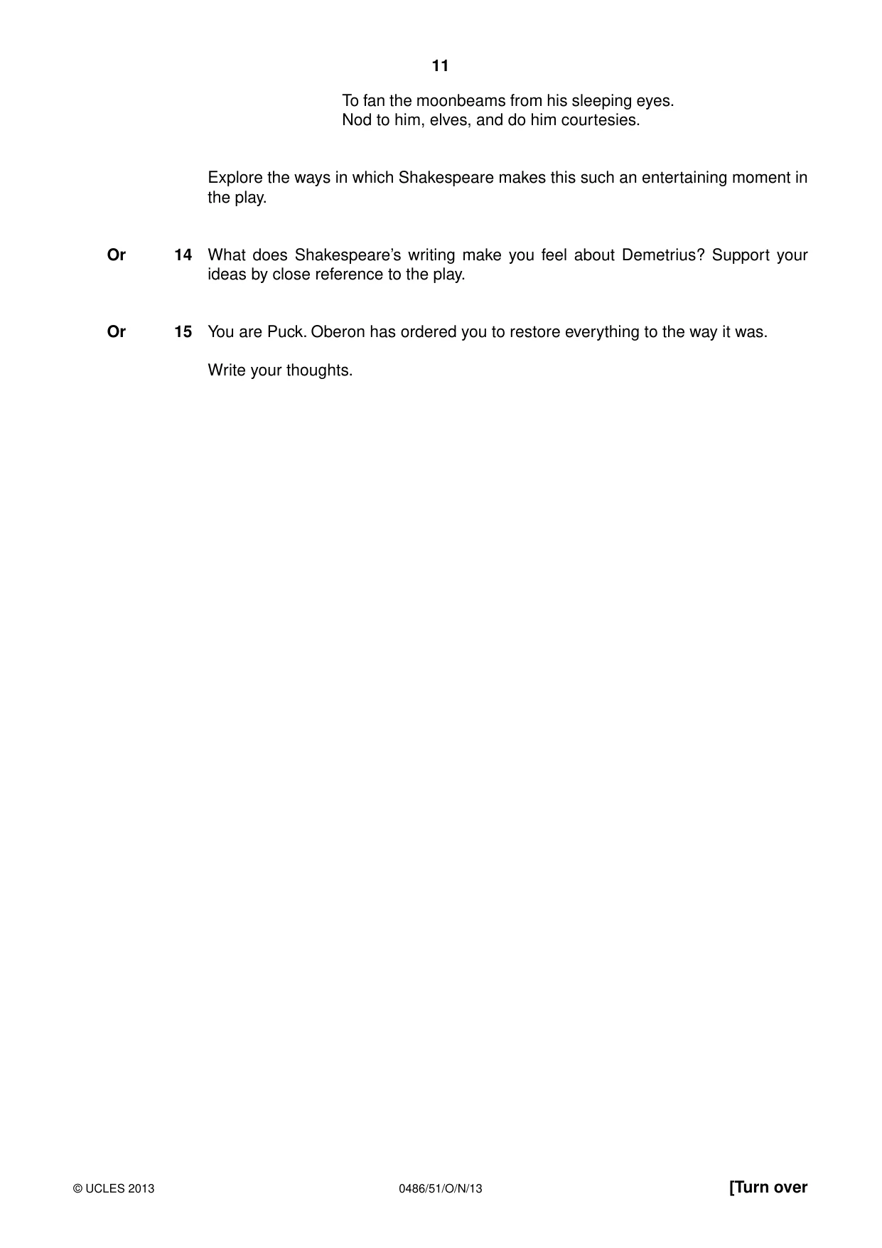 Cambridge IGCSE English - Literature 0486 2013 Oct/Nov Paper 5 · Variant 1 question paper, page 11 of 16