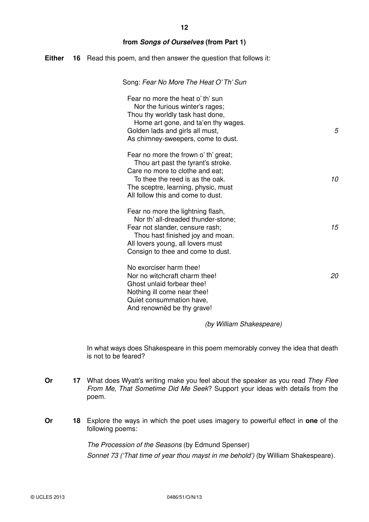 Cambridge IGCSE English - Literature 0486 2013 Oct/Nov Paper 5 · Variant 1 question paper, page 12 of 16