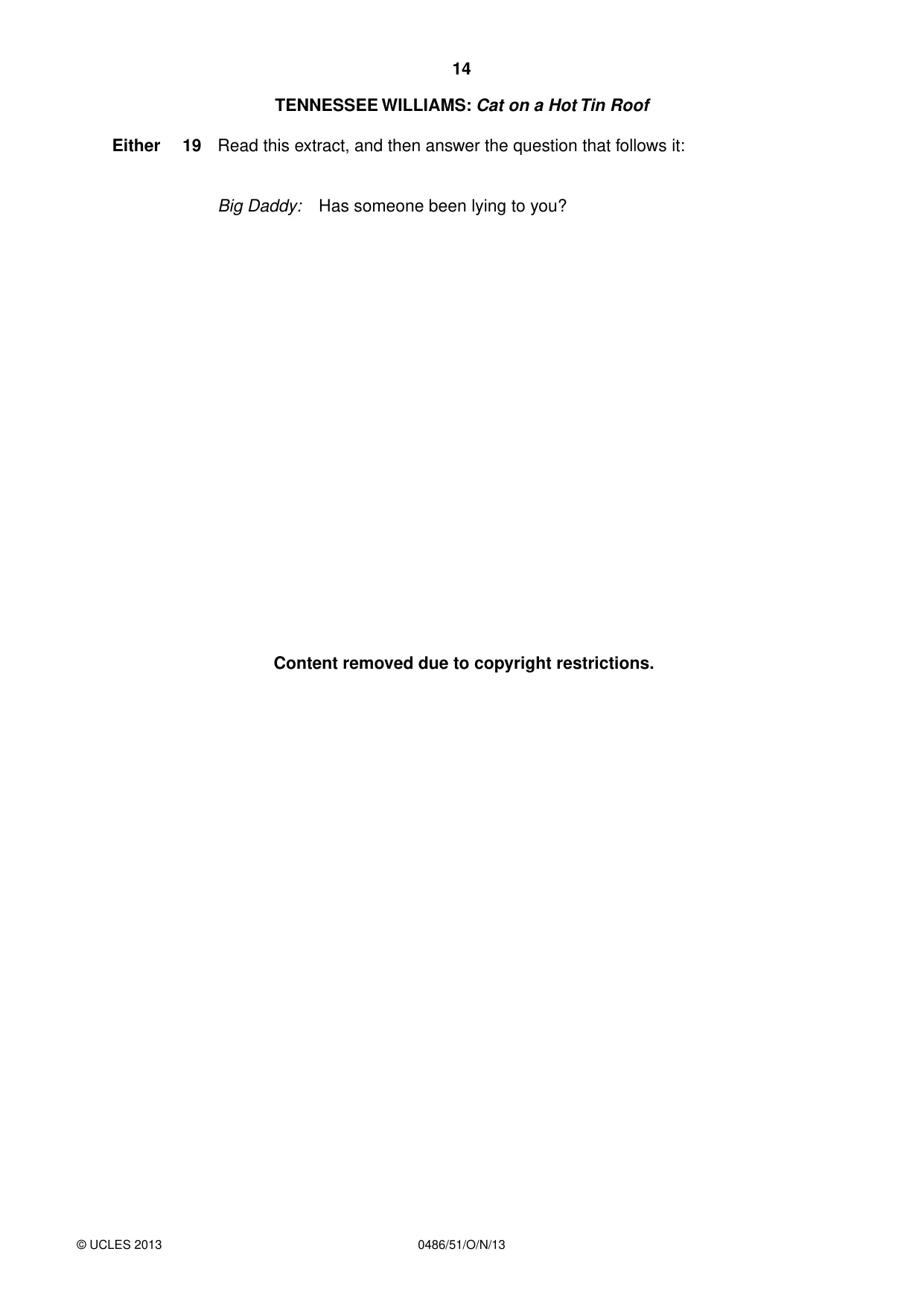 Cambridge IGCSE English - Literature 0486 2013 Oct/Nov Paper 5 · Variant 1 question paper, page 14 of 16