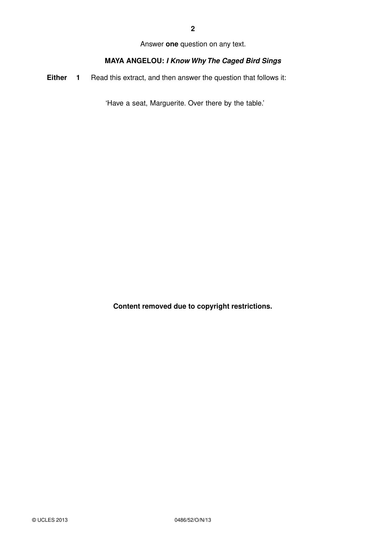 Cambridge IGCSE English - Literature 0486 2013 Oct/Nov Paper 5 · Variant 2 question paper, page 2 of 16