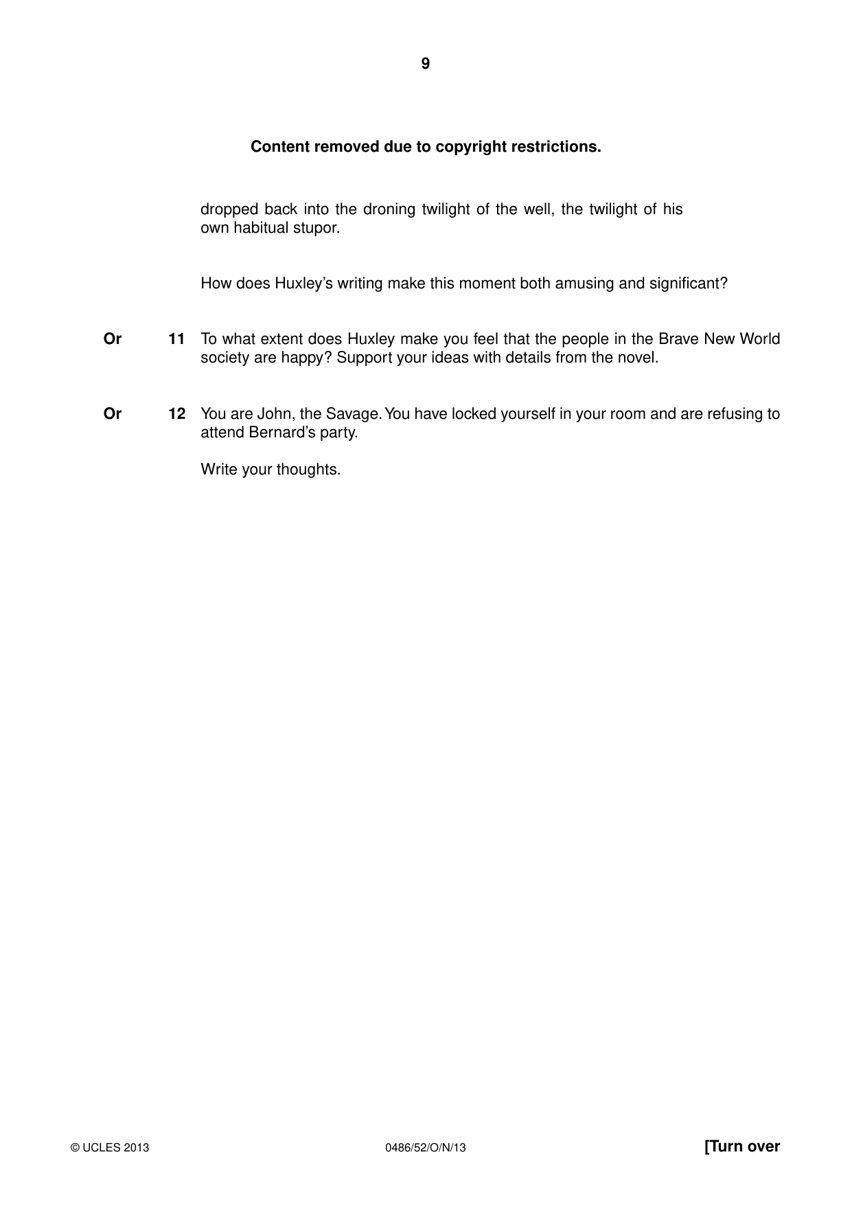 Cambridge IGCSE English - Literature 0486 2013 Oct/Nov Paper 5 · Variant 2 question paper, page 9 of 16