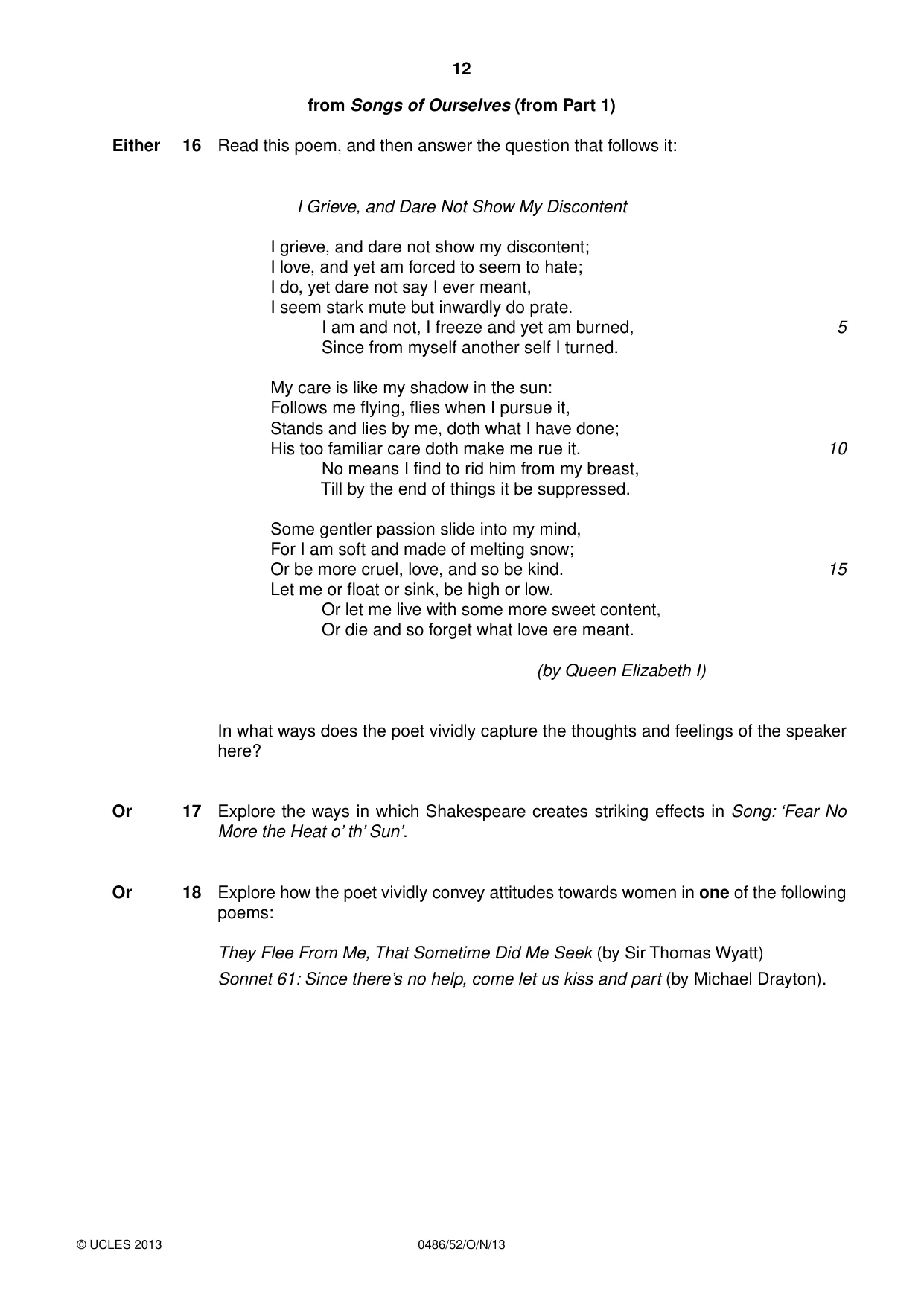 Cambridge IGCSE English - Literature 0486 2013 Oct/Nov Paper 5 · Variant 2 question paper, page 12 of 16