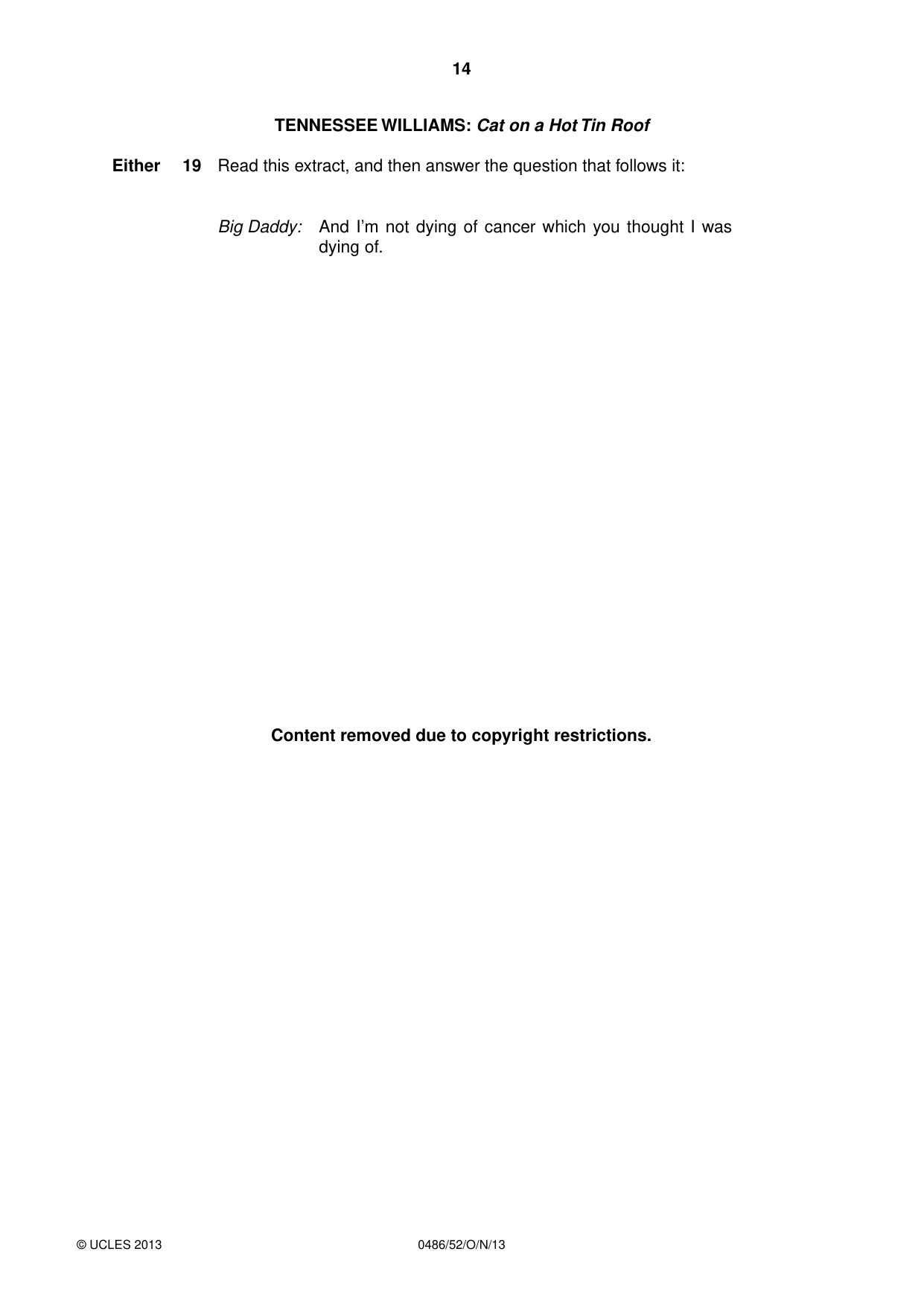 Cambridge IGCSE English - Literature 0486 2013 Oct/Nov Paper 5 · Variant 2 question paper, page 14 of 16