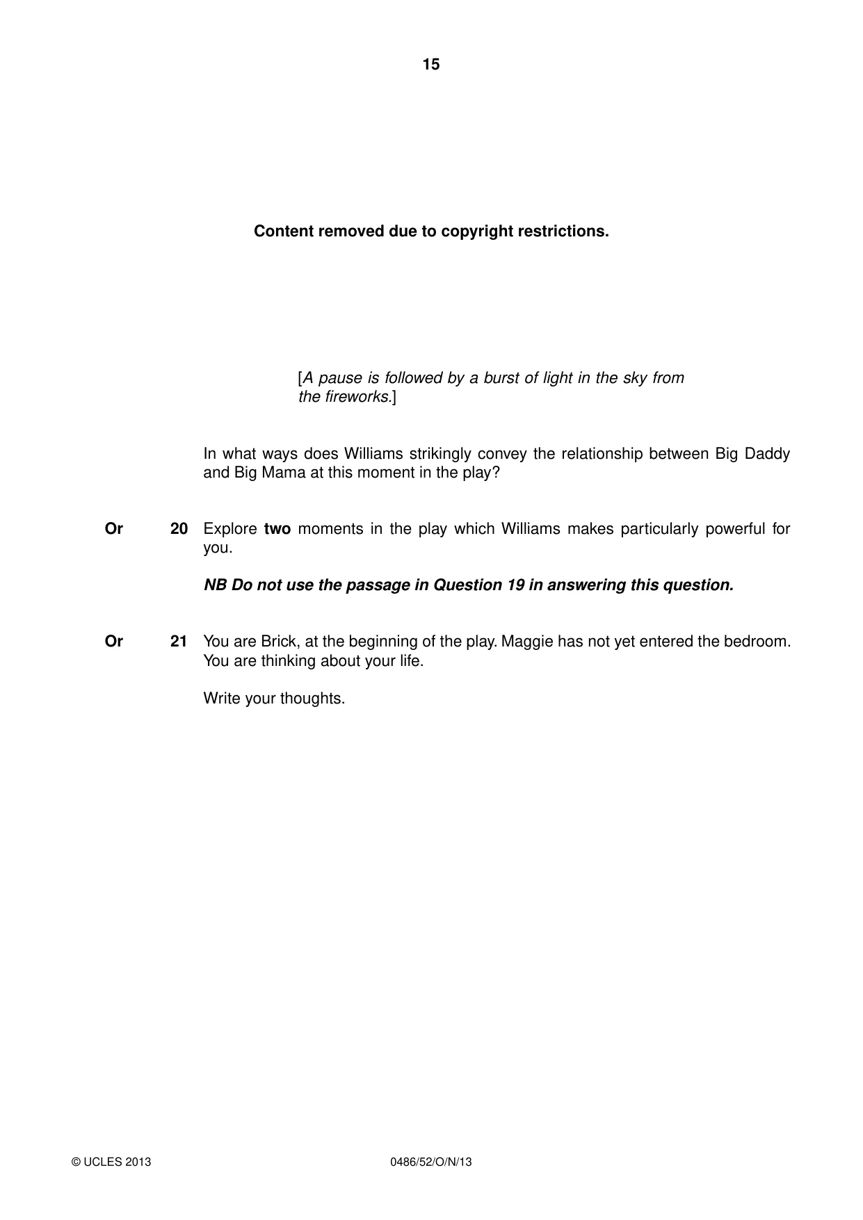 Cambridge IGCSE English - Literature 0486 2013 Oct/Nov Paper 5 · Variant 2 question paper, page 15 of 16