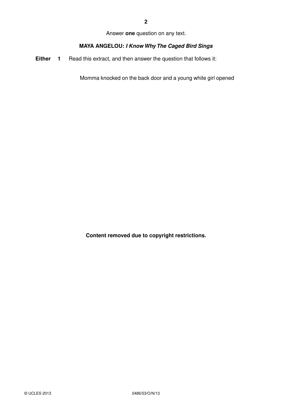 Cambridge IGCSE English - Literature 0486 2013 Oct/Nov Paper 5 · Variant 3 question paper, page 2 of 16