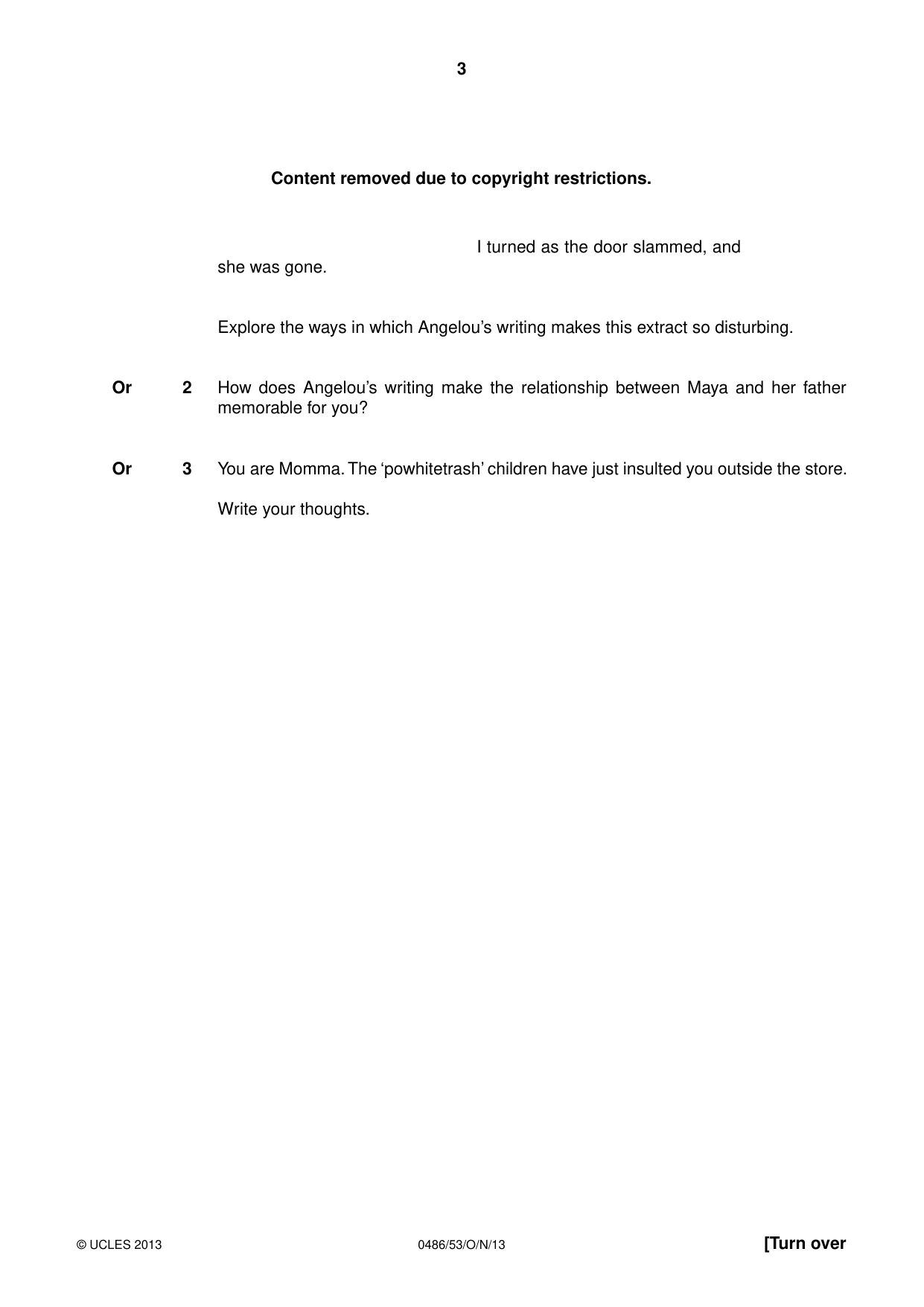 Cambridge IGCSE English - Literature 0486 2013 Oct/Nov Paper 5 · Variant 3 question paper, page 3 of 16