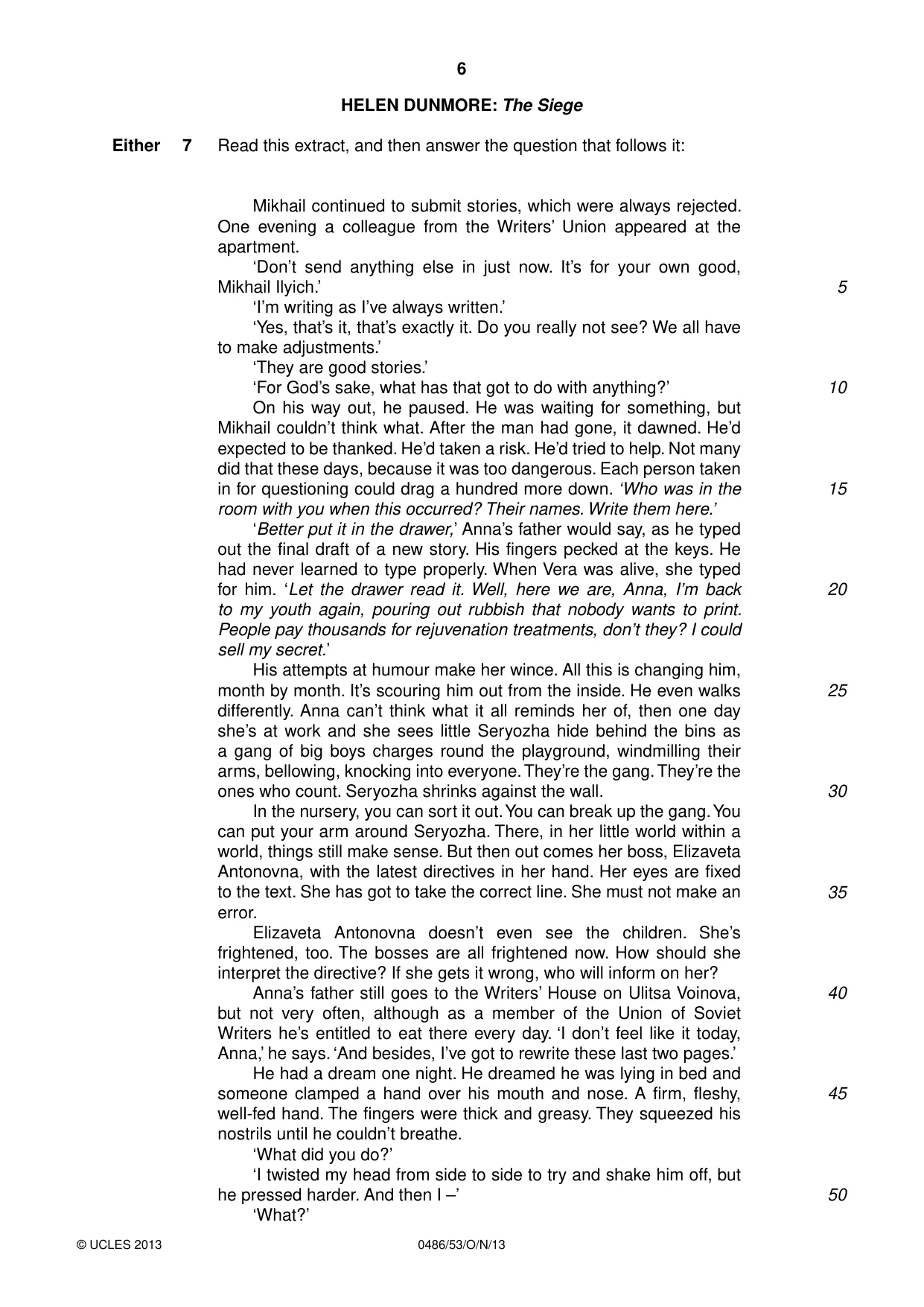 Cambridge IGCSE English - Literature 0486 2013 Oct/Nov Paper 5 · Variant 3 question paper, page 6 of 16