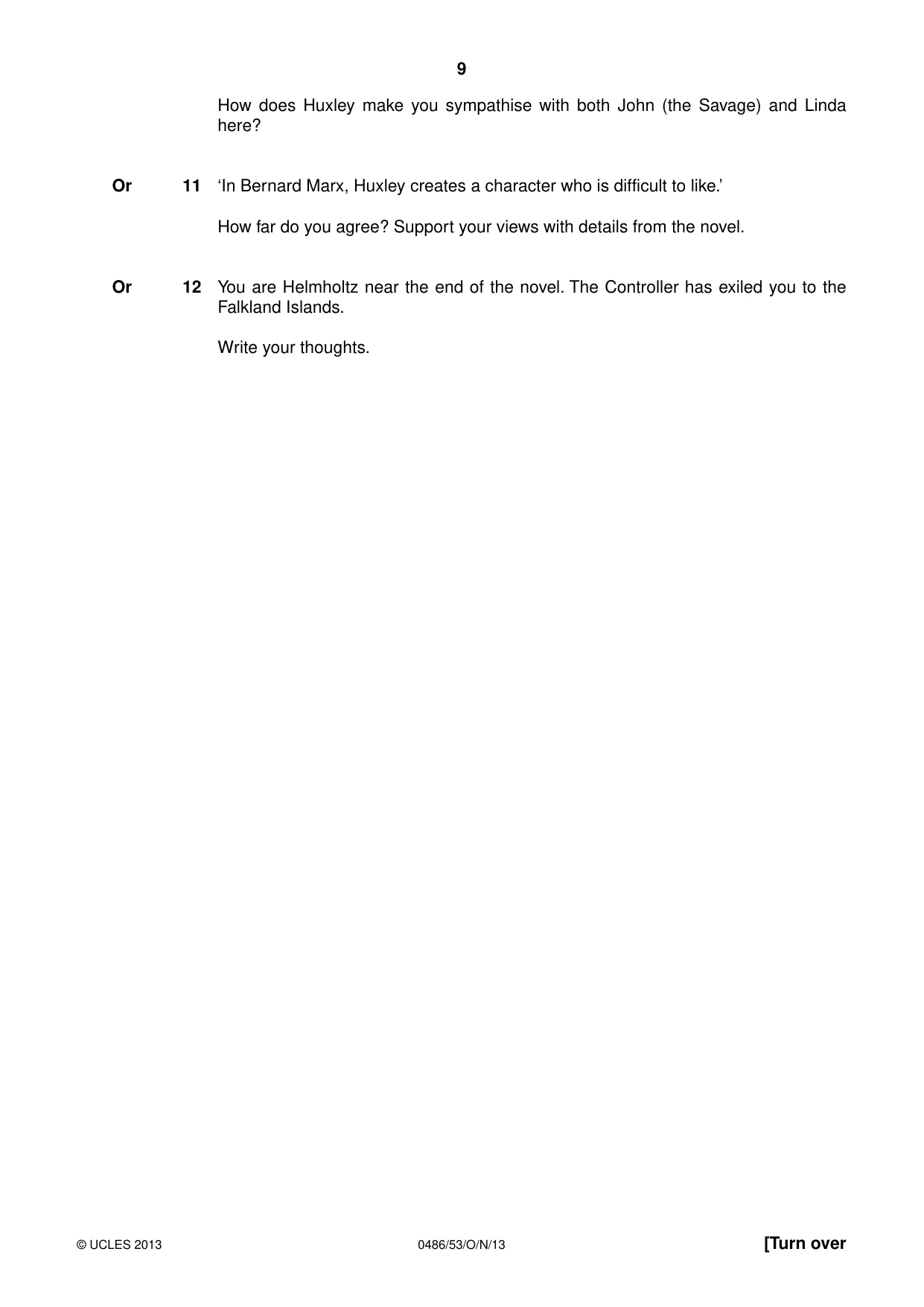 Cambridge IGCSE English - Literature 0486 2013 Oct/Nov Paper 5 · Variant 3 question paper, page 9 of 16