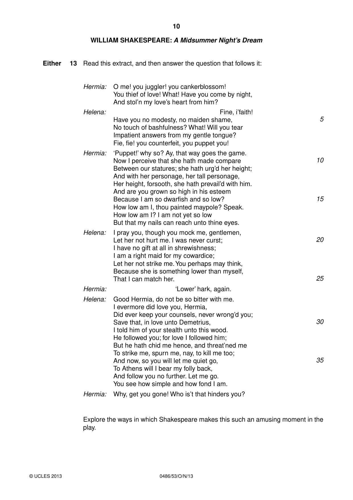Cambridge IGCSE English - Literature 0486 2013 Oct/Nov Paper 5 · Variant 3 question paper, page 10 of 16