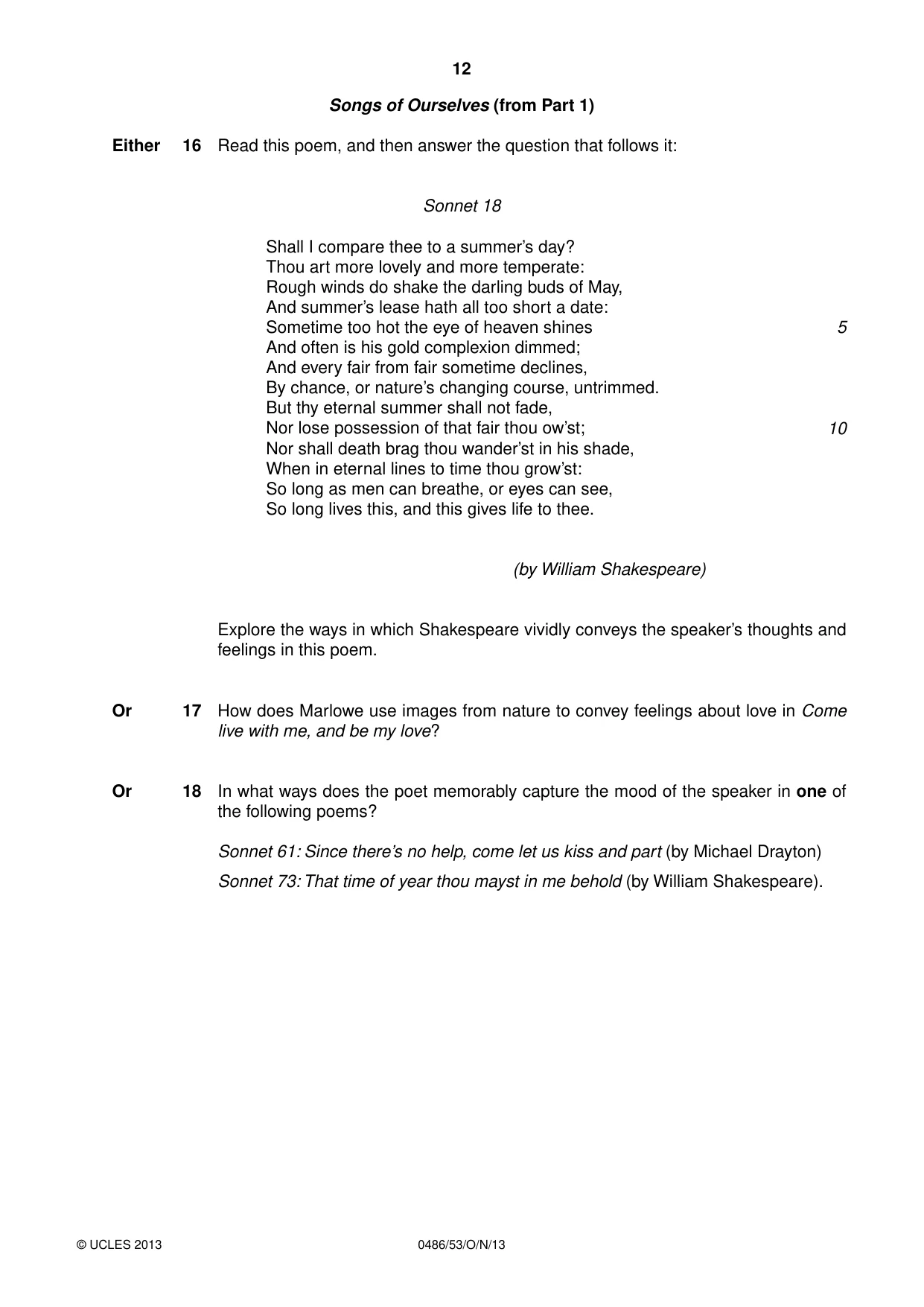 Cambridge IGCSE English - Literature 0486 2013 Oct/Nov Paper 5 · Variant 3 question paper, page 12 of 16