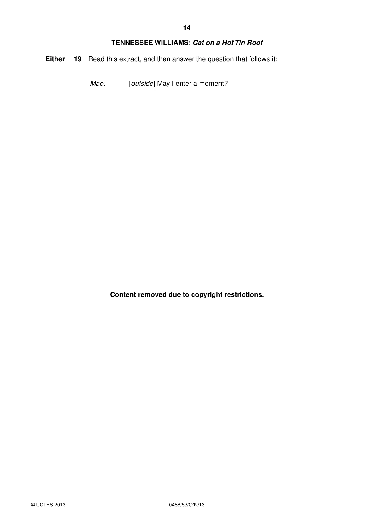 Cambridge IGCSE English - Literature 0486 2013 Oct/Nov Paper 5 · Variant 3 question paper, page 14 of 16