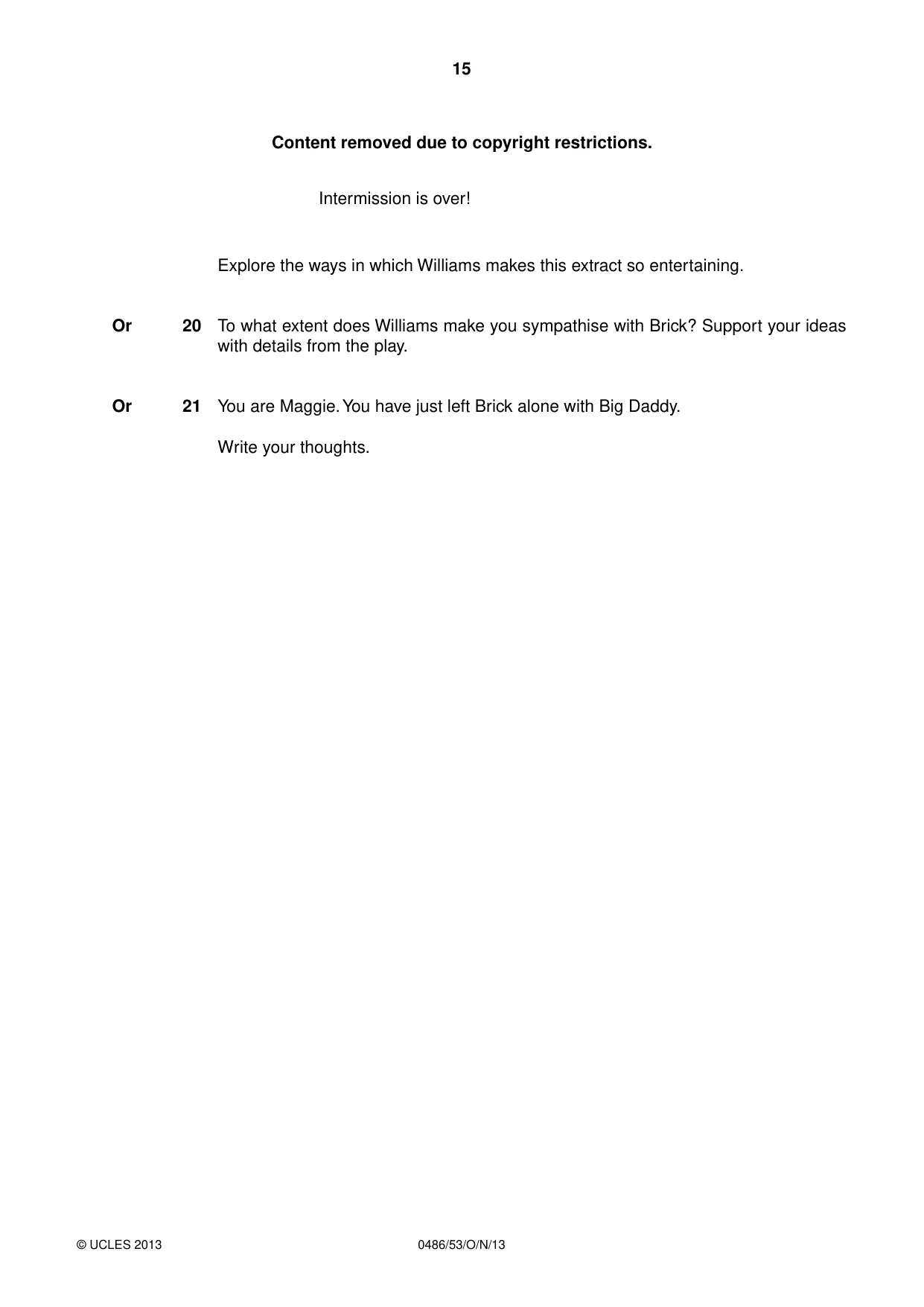 Cambridge IGCSE English - Literature 0486 2013 Oct/Nov Paper 5 · Variant 3 question paper, page 15 of 16