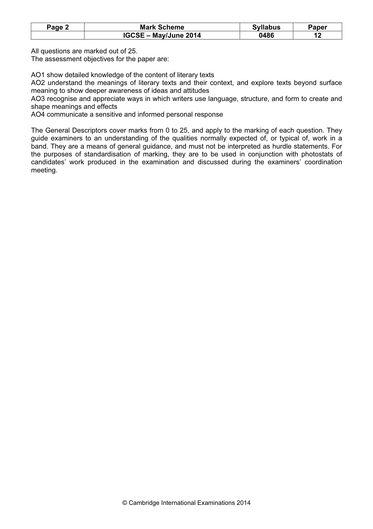 Mark scheme, page 2 of 3