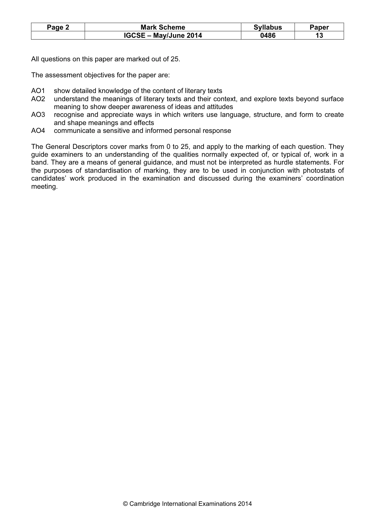 Mark scheme, page 2 of 3