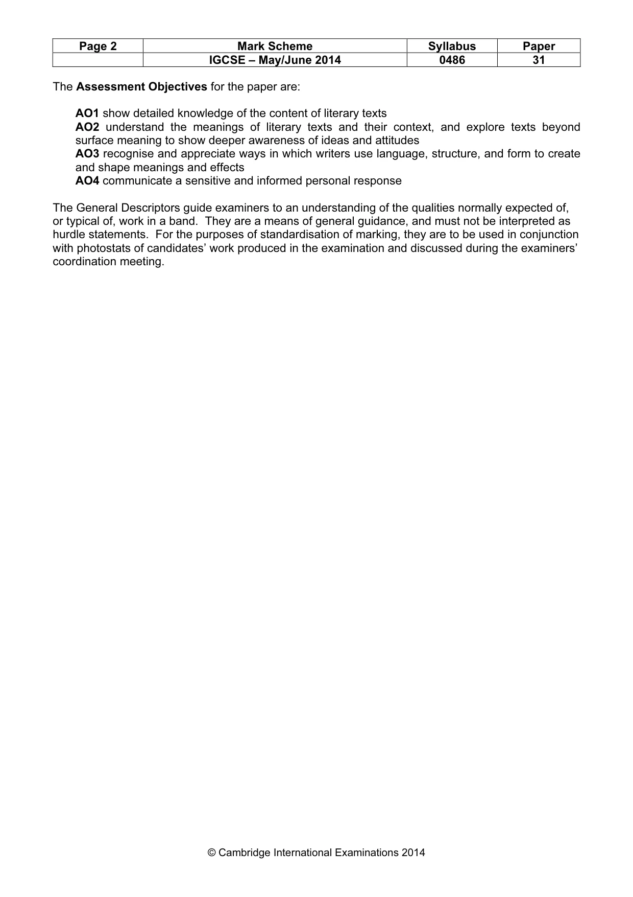 Mark scheme, page 2 of 3