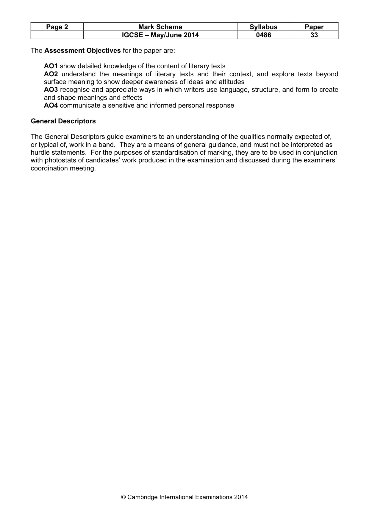 Mark scheme, page 2 of 3