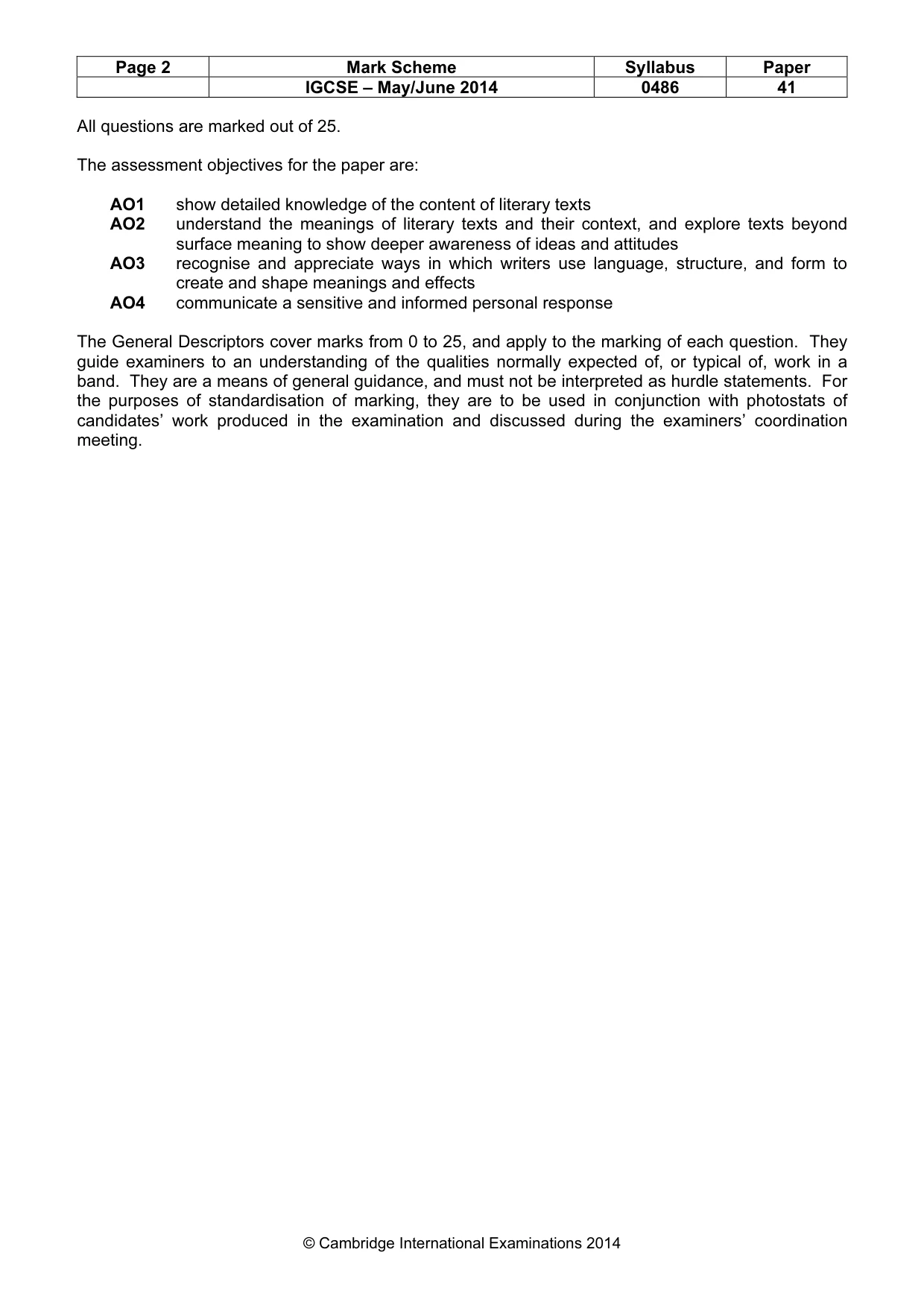 Mark scheme, page 2 of 3