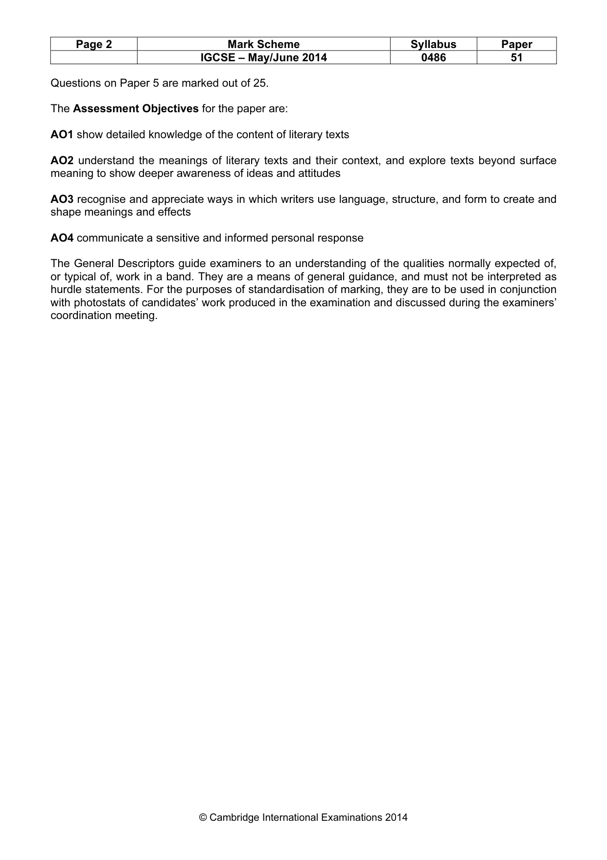 Mark scheme, page 2 of 3