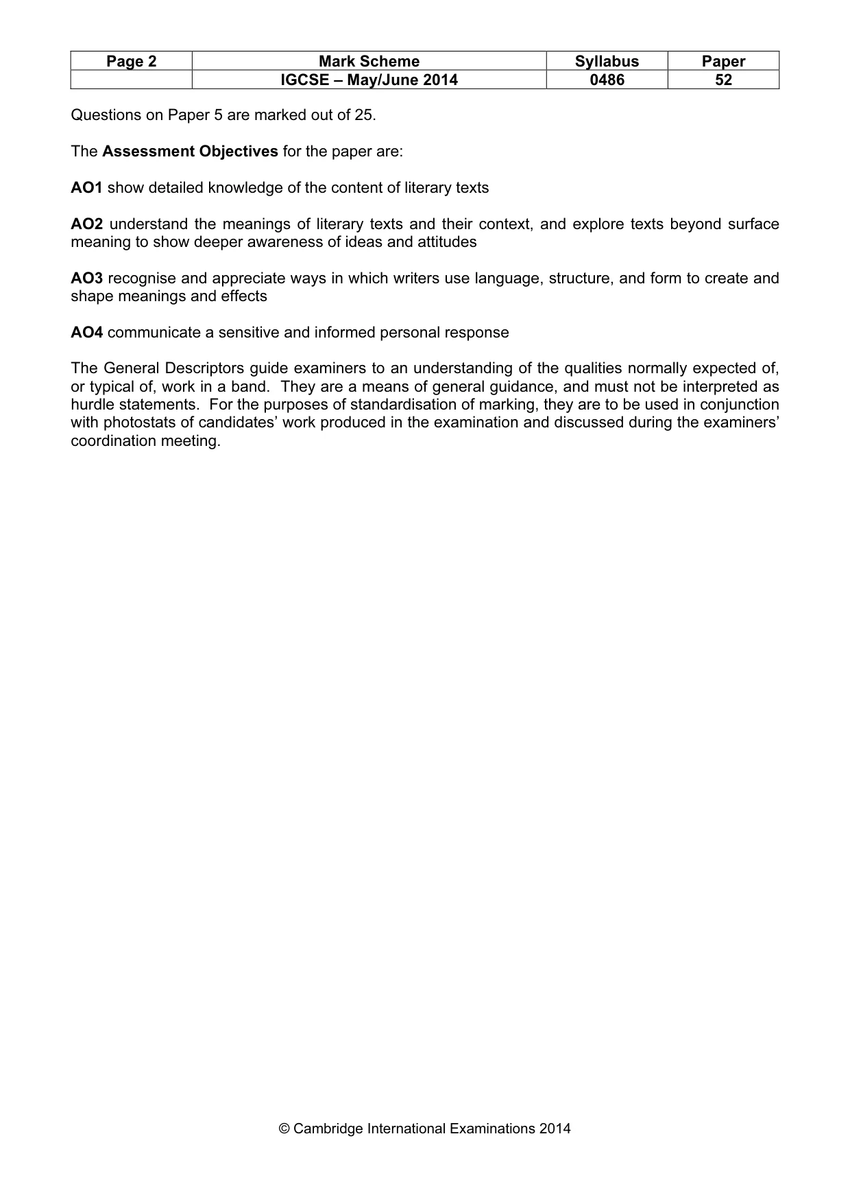 Mark scheme, page 2 of 3