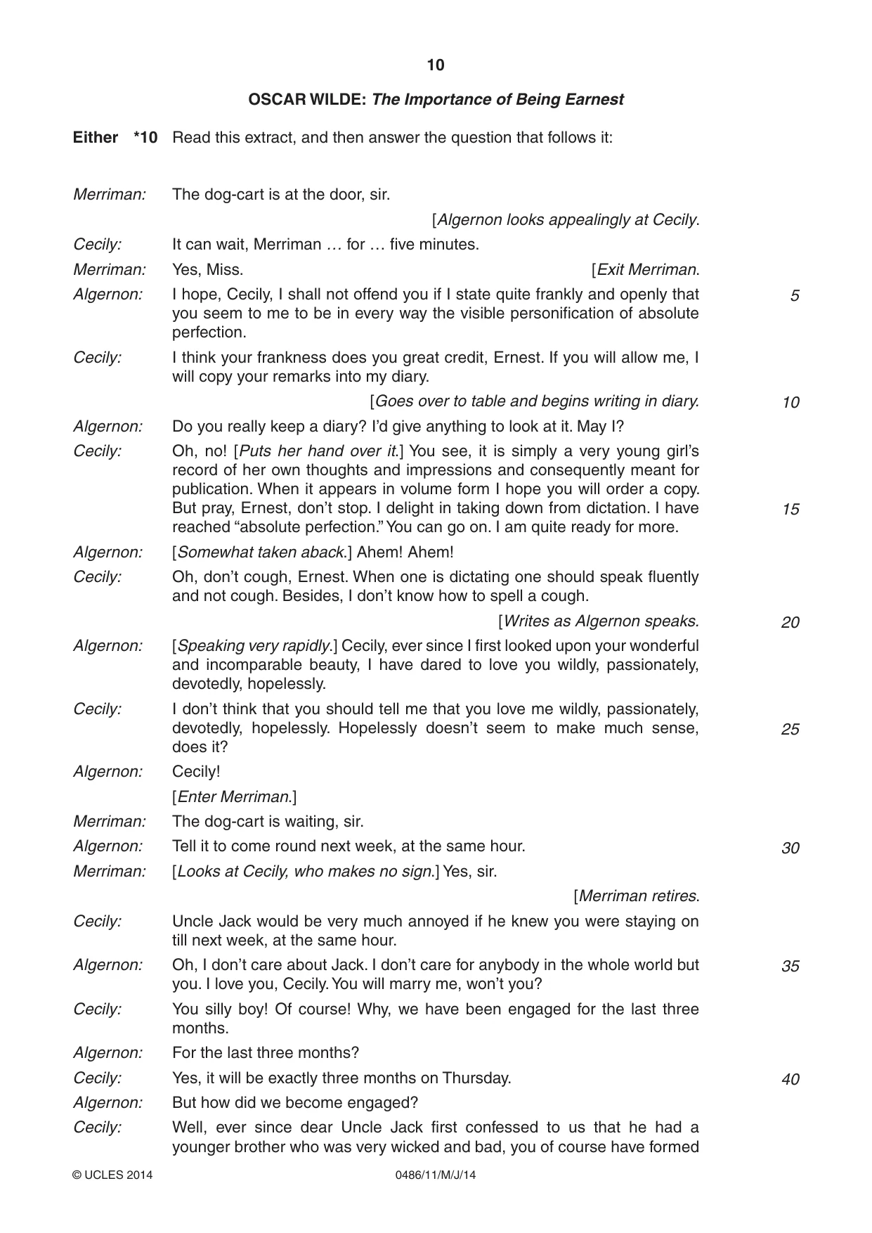 Cambridge IGCSE English - Literature 0486 2014 May/June Paper 1 · Variant 1 question paper, page 10 of 28