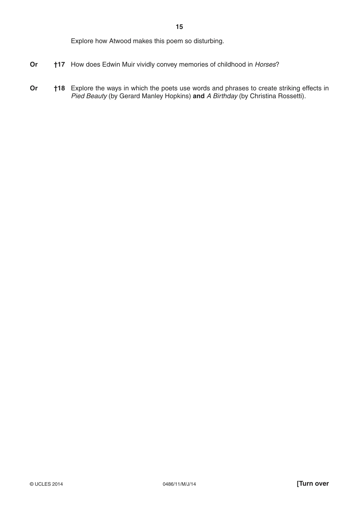 Cambridge IGCSE English - Literature 0486 2014 May/June Paper 1 · Variant 1 question paper, page 15 of 28
