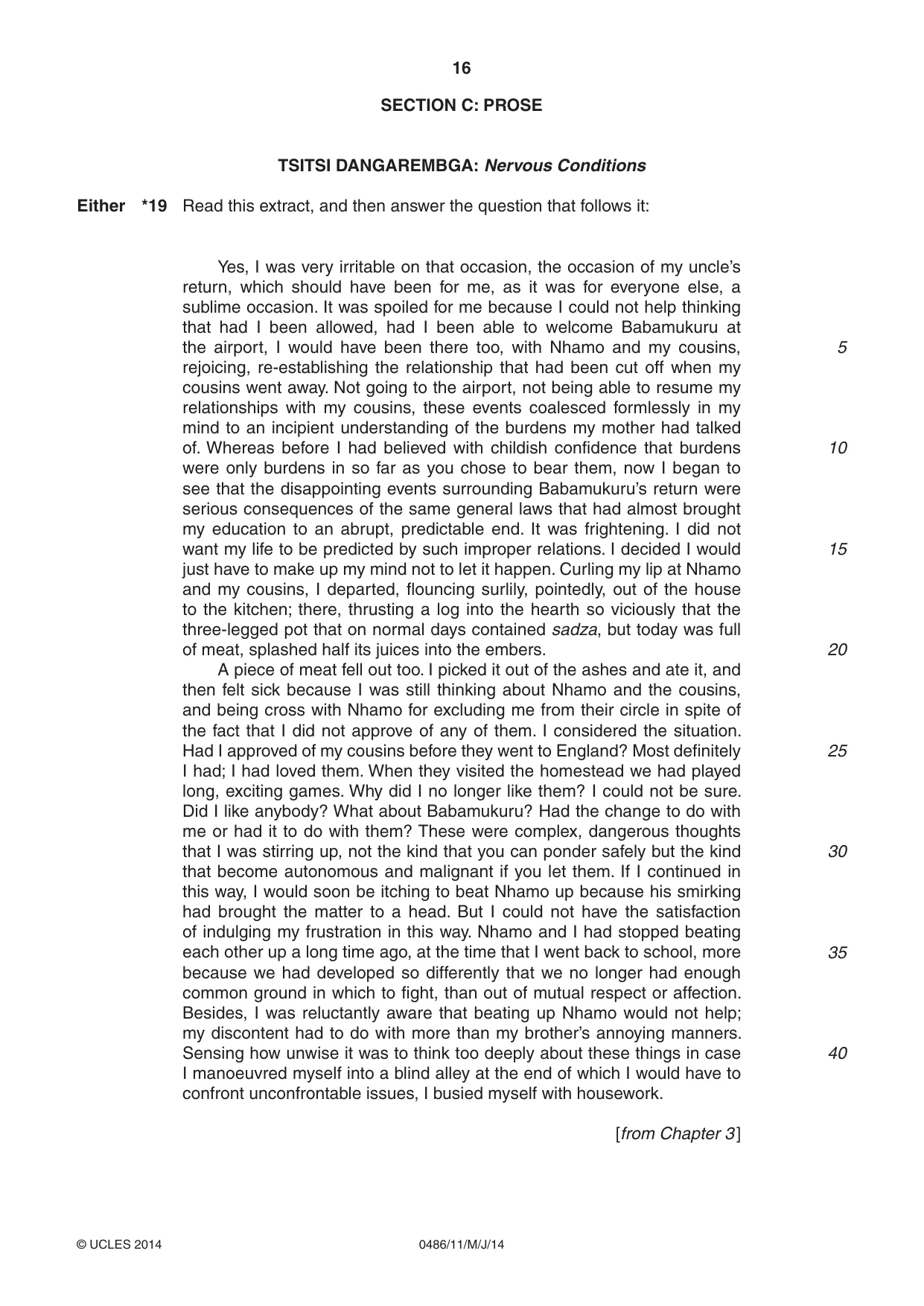 Cambridge IGCSE English - Literature 0486 2014 May/June Paper 1 · Variant 1 question paper, page 16 of 28