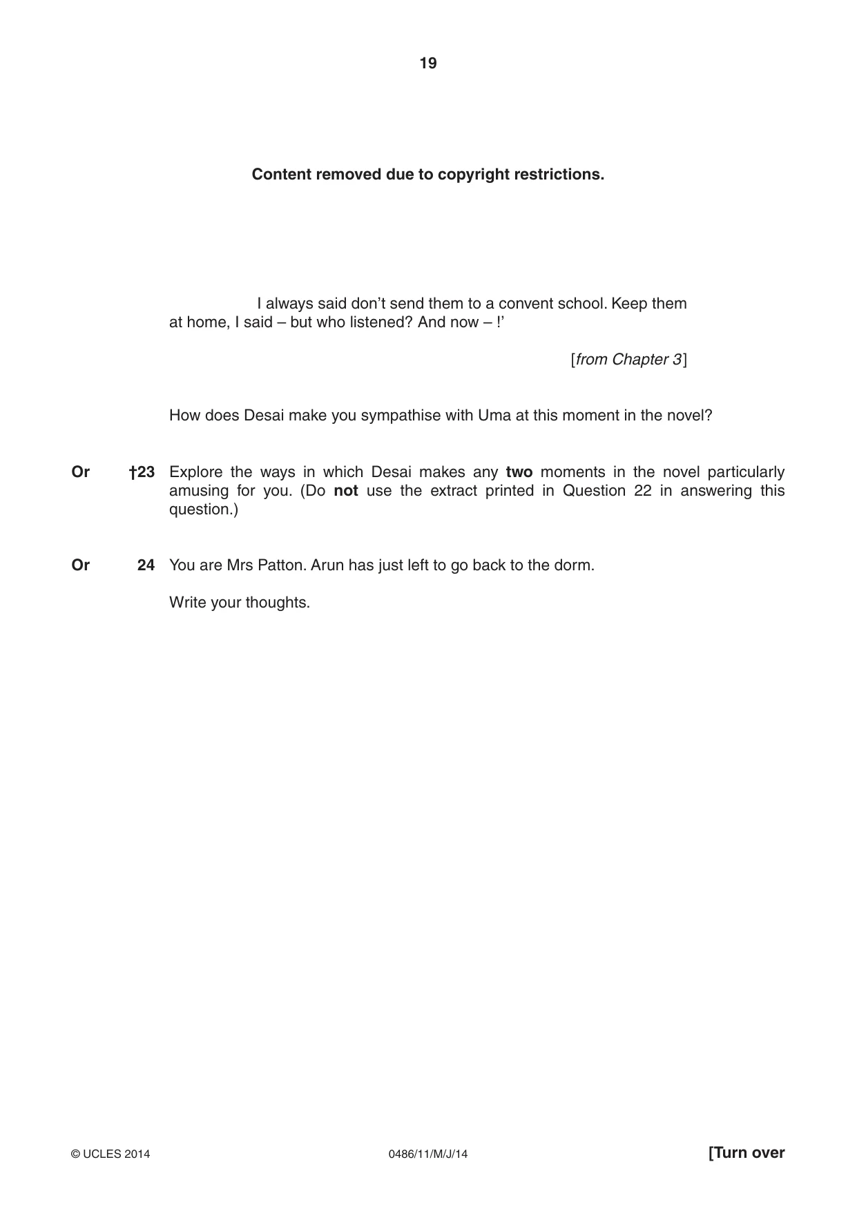 Cambridge IGCSE English - Literature 0486 2014 May/June Paper 1 · Variant 1 question paper, page 19 of 28