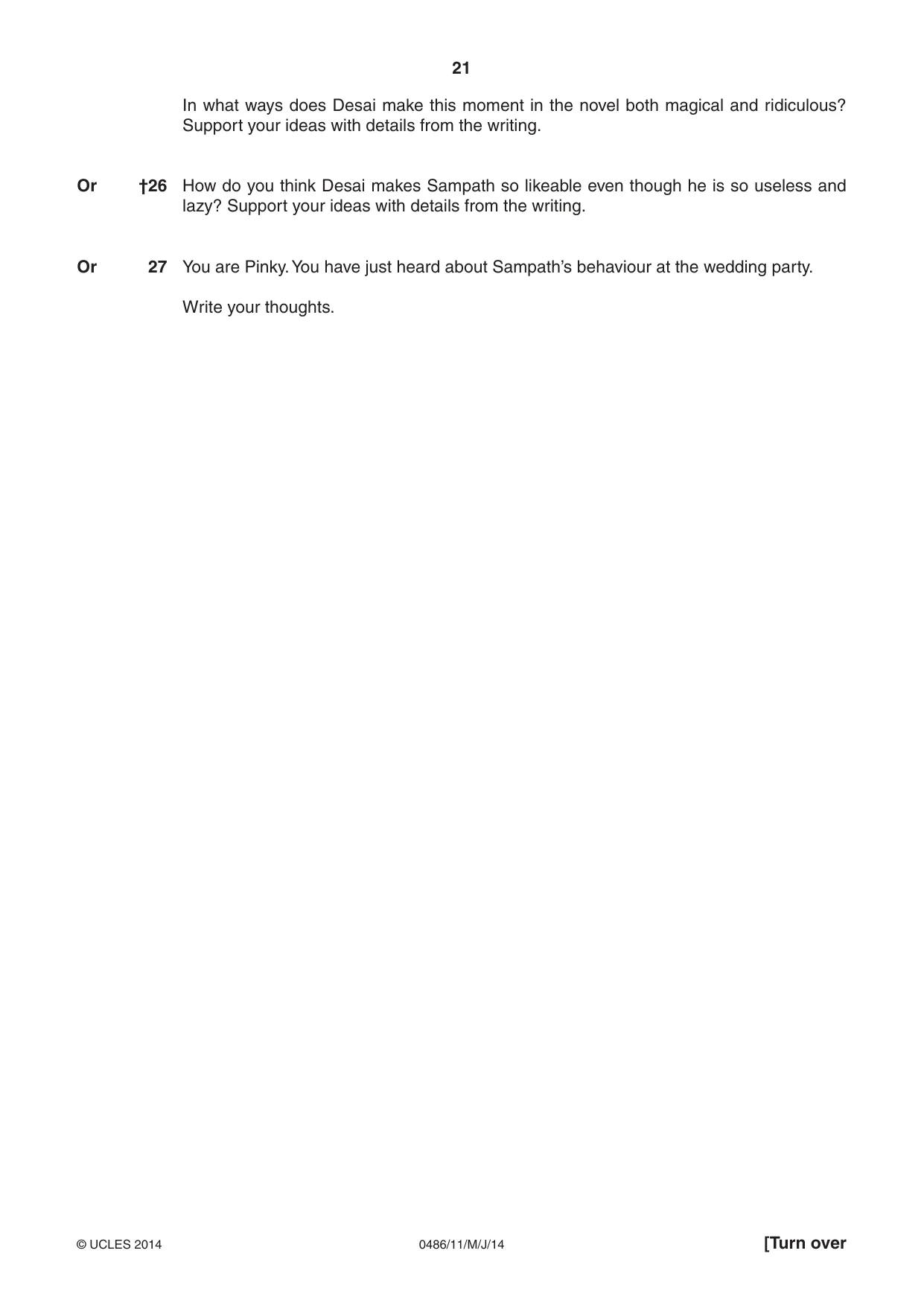 Cambridge IGCSE English - Literature 0486 2014 May/June Paper 1 · Variant 1 question paper, page 21 of 28