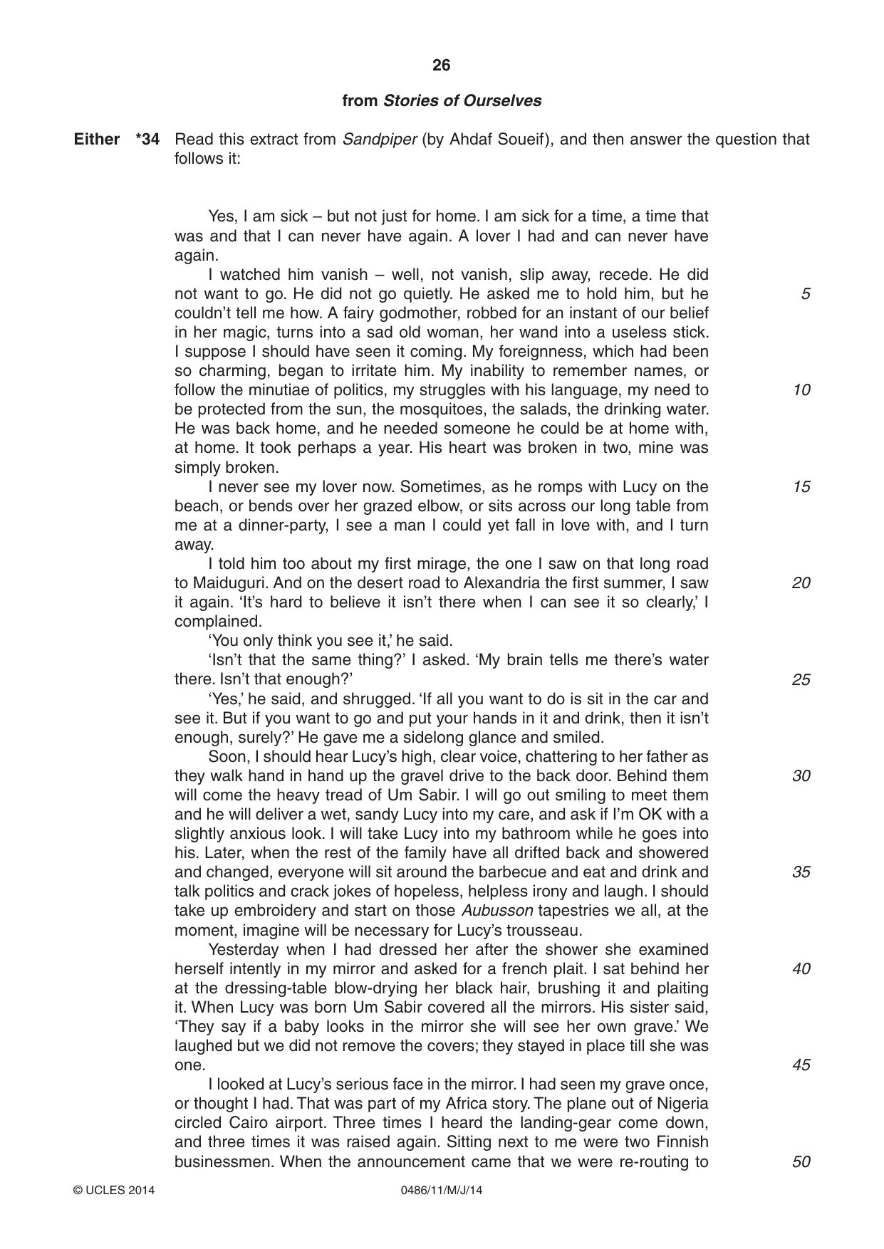 Cambridge IGCSE English - Literature 0486 2014 May/June Paper 1 · Variant 1 question paper, page 26 of 28