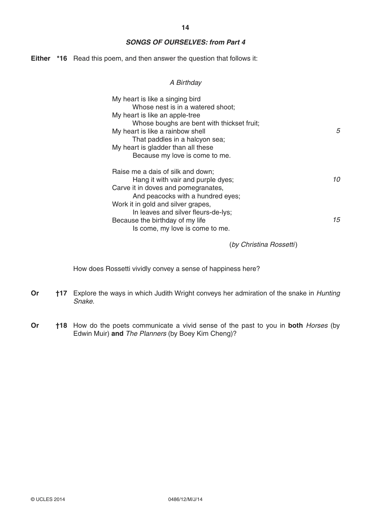 Cambridge IGCSE English - Literature 0486 2014 May/June Paper 1 · Variant 2 question paper, page 14 of 28