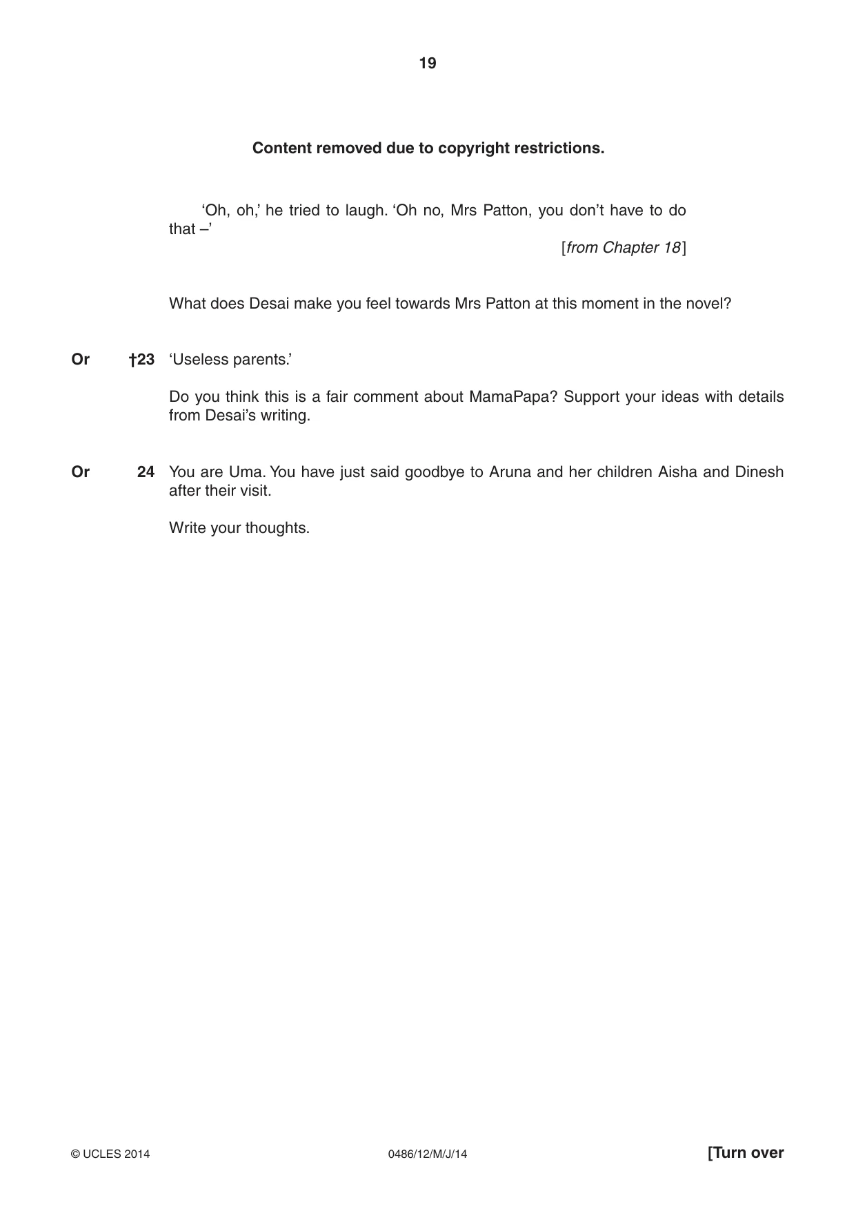 Cambridge IGCSE English - Literature 0486 2014 May/June Paper 1 · Variant 2 question paper, page 19 of 28