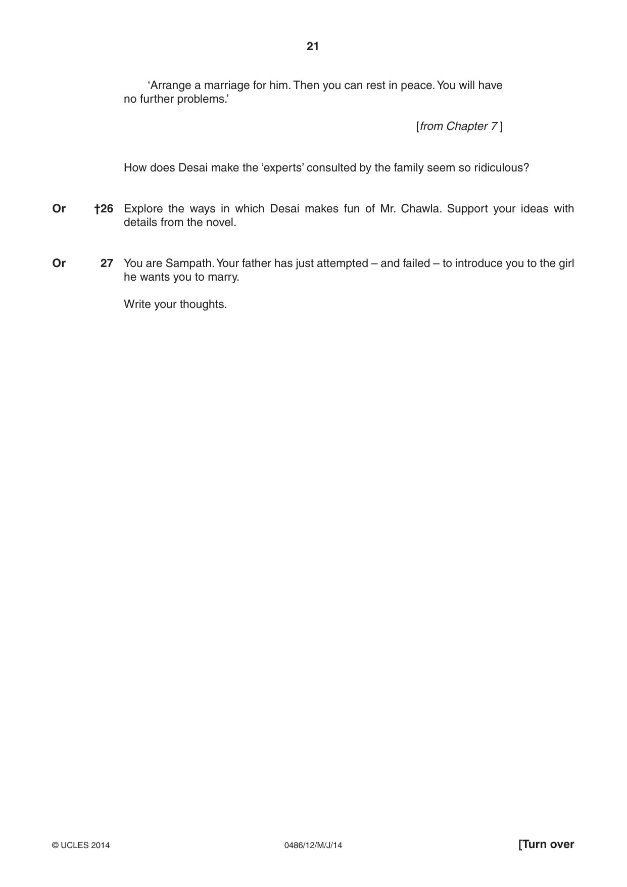 Cambridge IGCSE English - Literature 0486 2014 May/June Paper 1 · Variant 2 question paper, page 21 of 28